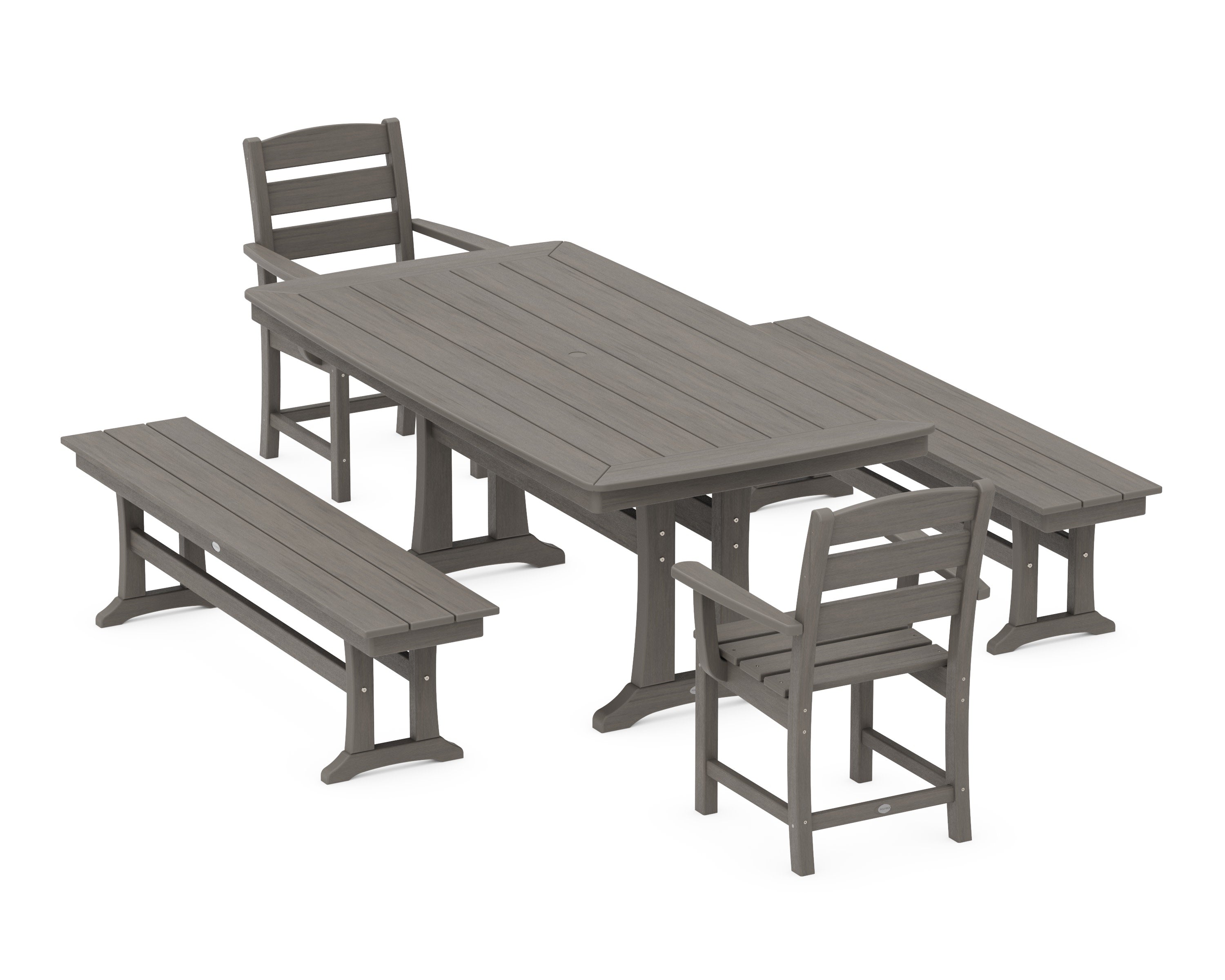 Lakeside 5-Piece Dining Set with Trestle Legs in Driftwood