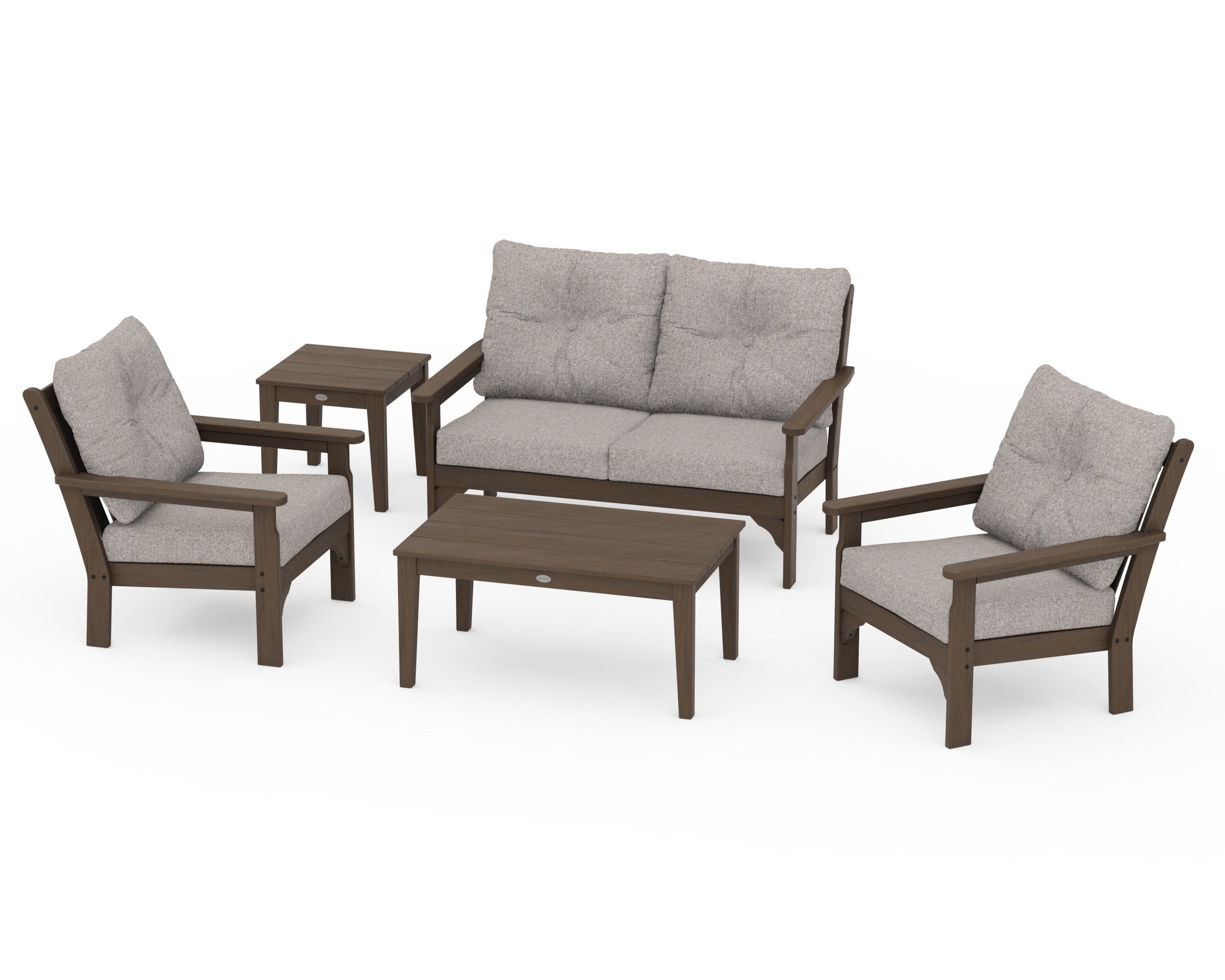 Vineyard 5-Piece Deep Seating Set in Kona / Weathered Tweed