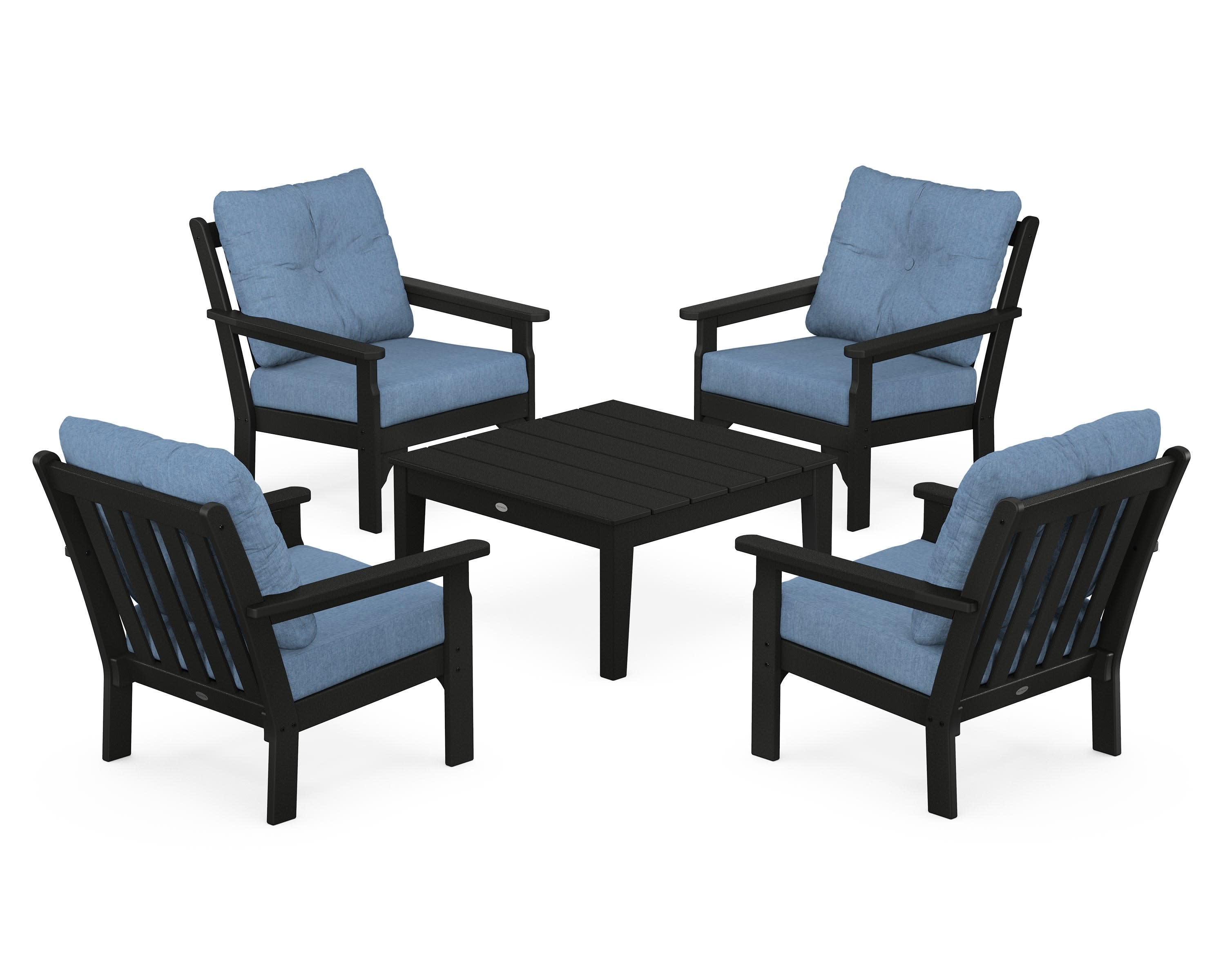 Vineyard 5-Piece Deep Seating Conversation Set in Black / Sky Blue
