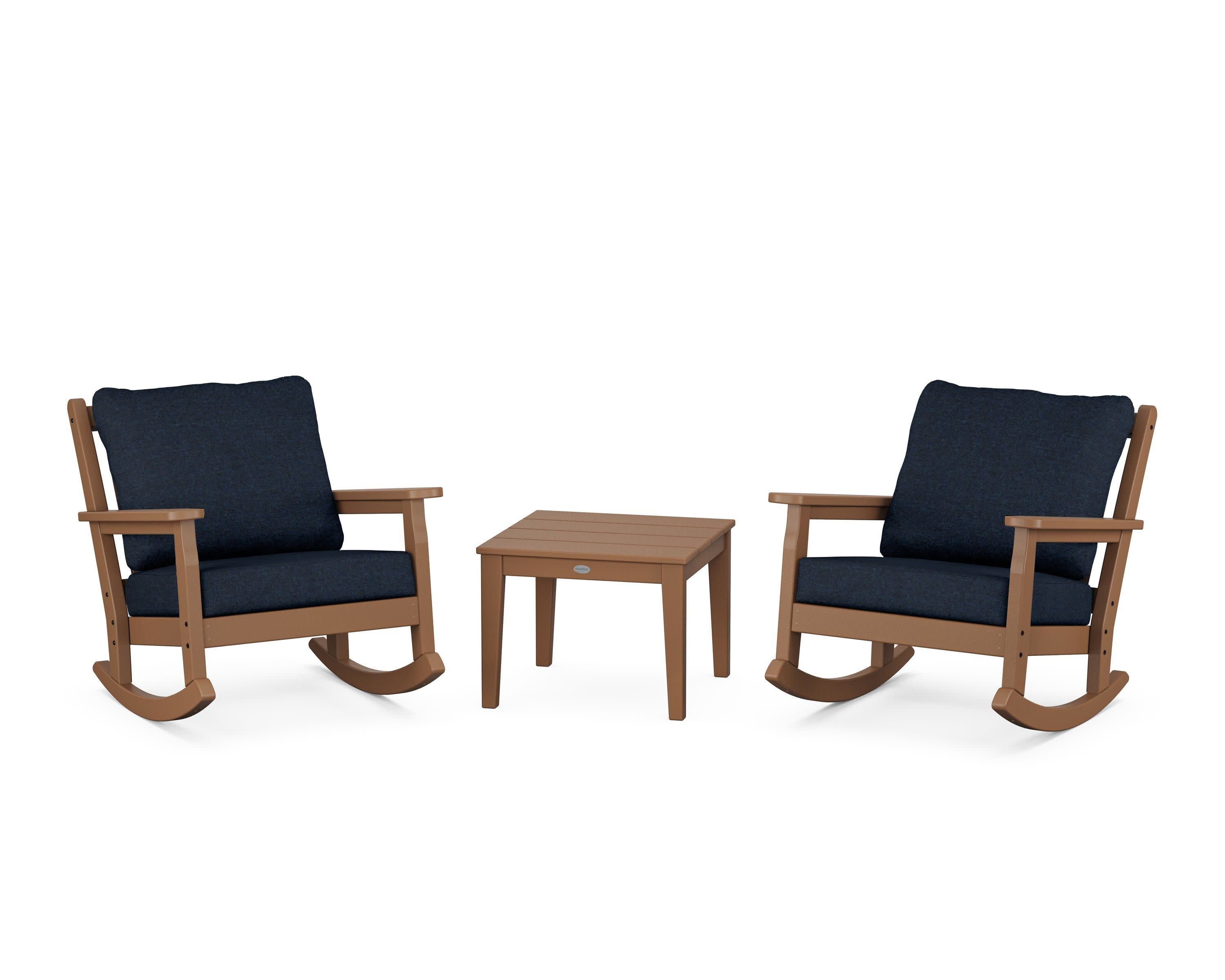 Chippendale 3-Piece Deep Seating Rocker Set in Teak / Marine Indigo