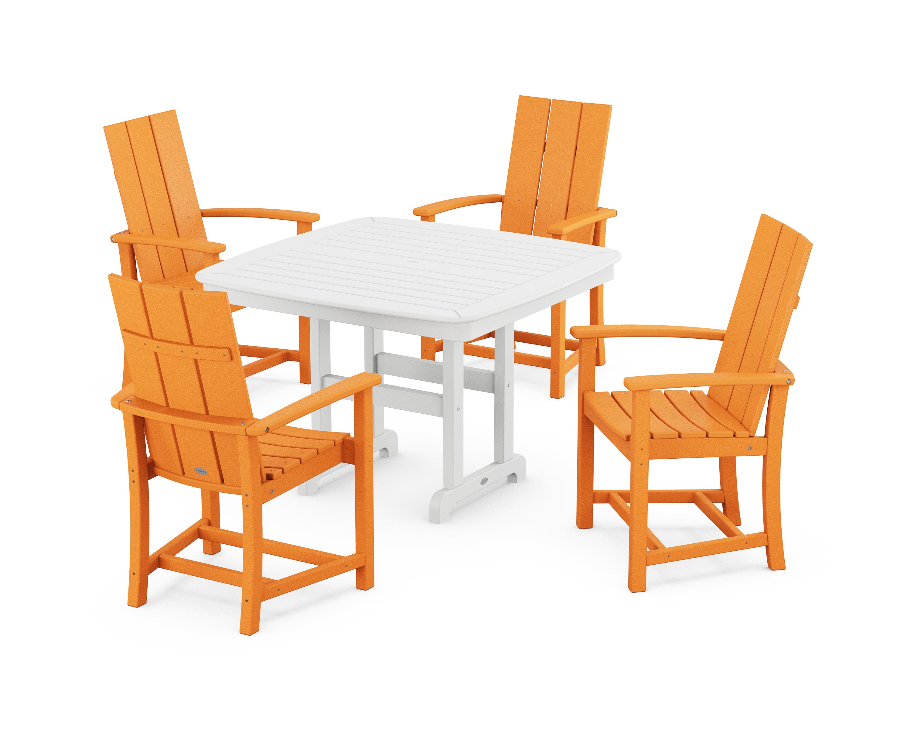 Modern Adirondack 5-Piece Dining Set with Trestle Legs in Tangerine / White