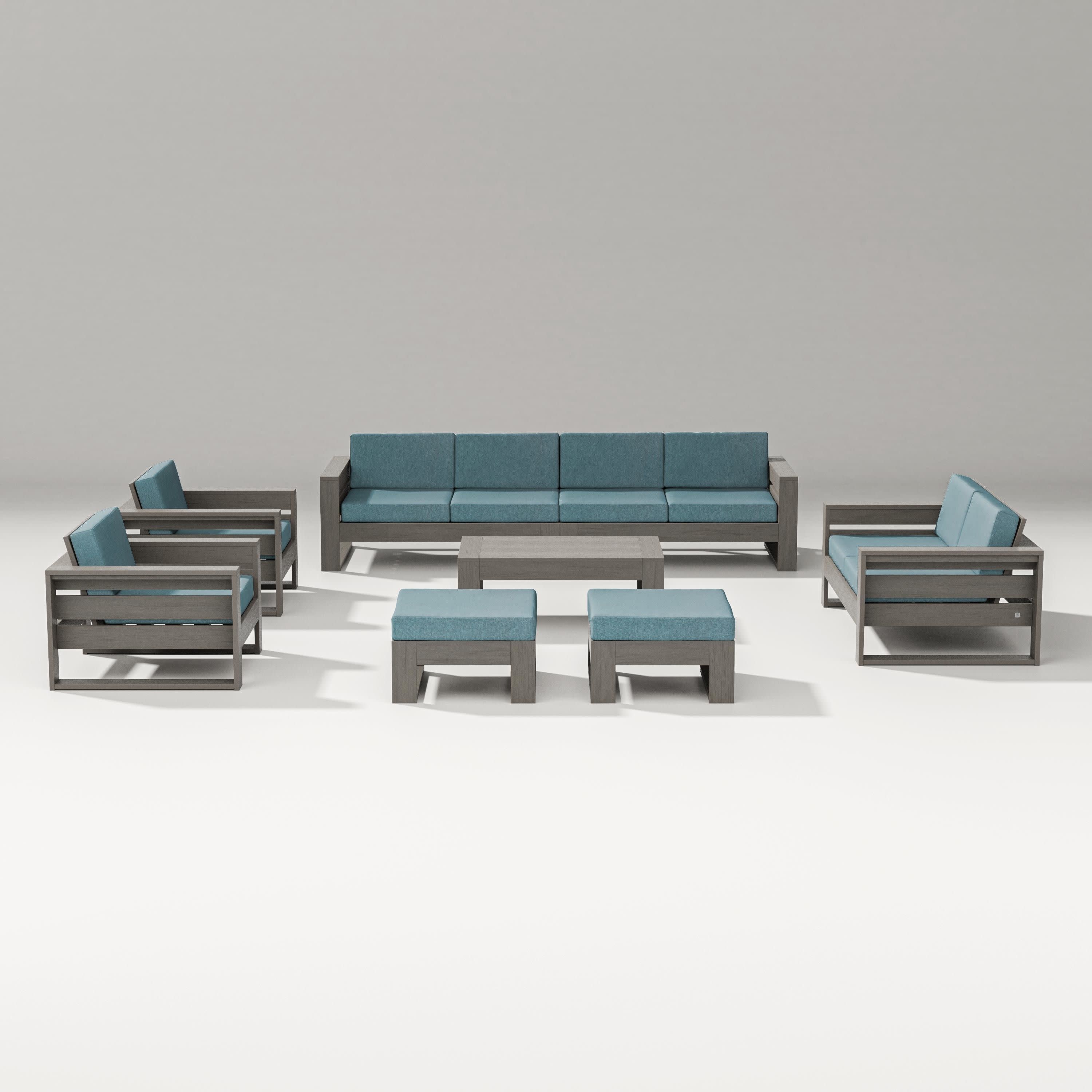 Latitude 8-Piece Lounge Sofa Set in Driftwood / Ocean Teal