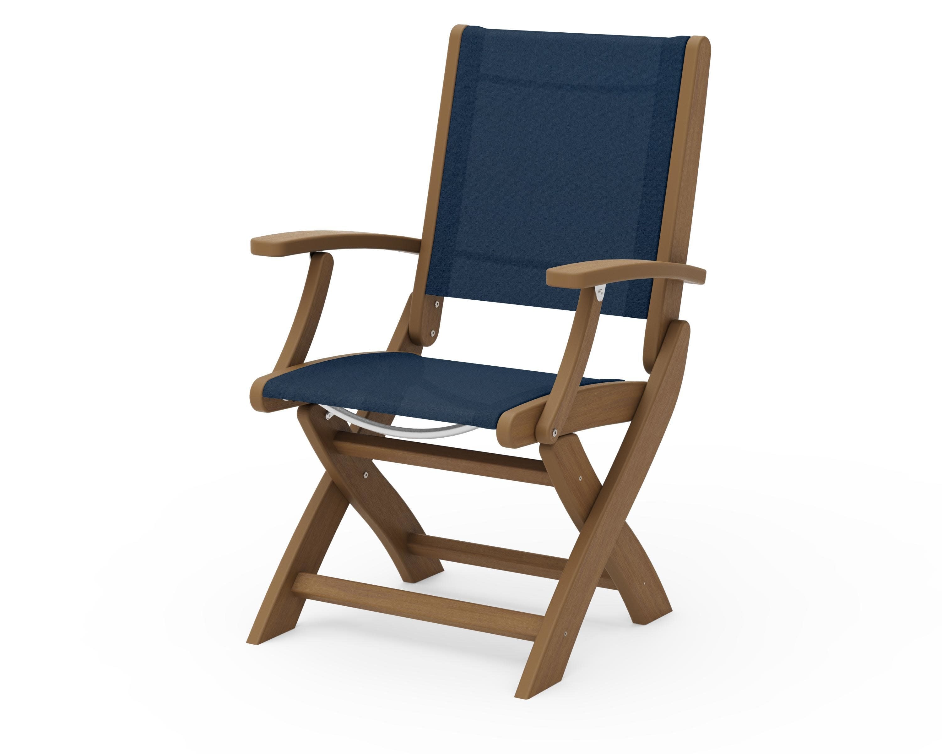 Coastal Folding Chair in Natural / Navy Blue Sling