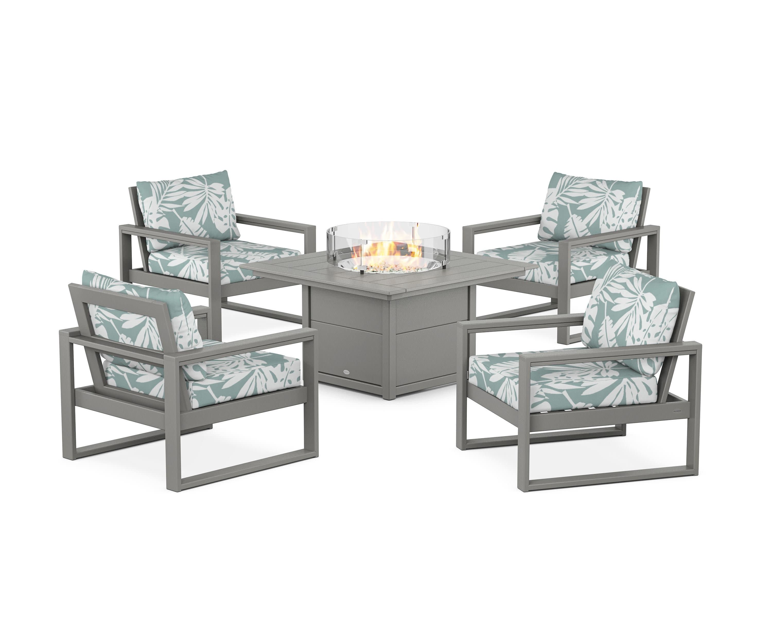 EDGE Sectional 5-Piece Deep Seating Set with Fire Pit Table in Slate Grey / Leaf Glacier Spa