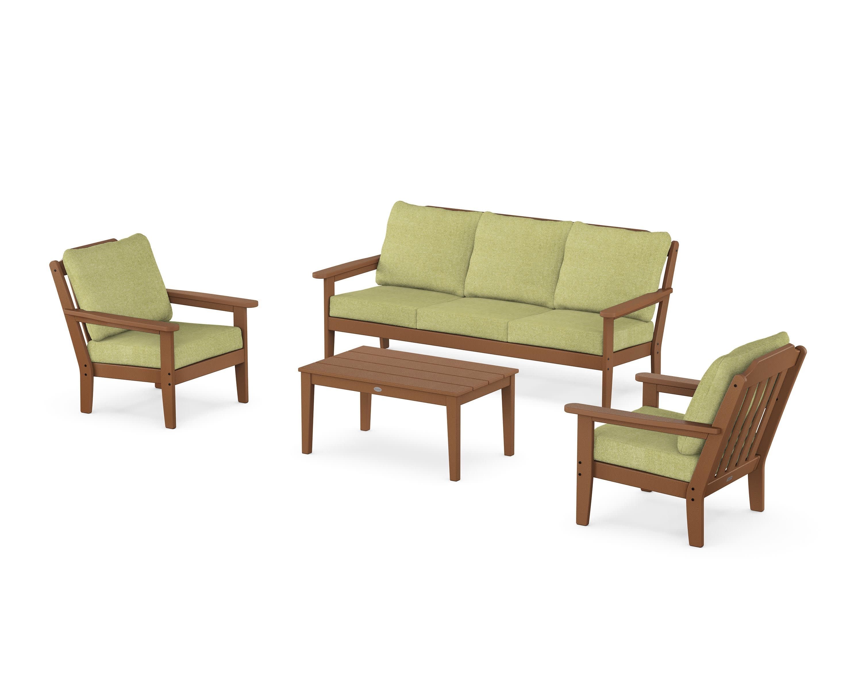 Cottage 4-Piece Deep Seating Set with Sofa in Teak / Chartreuse Boucle