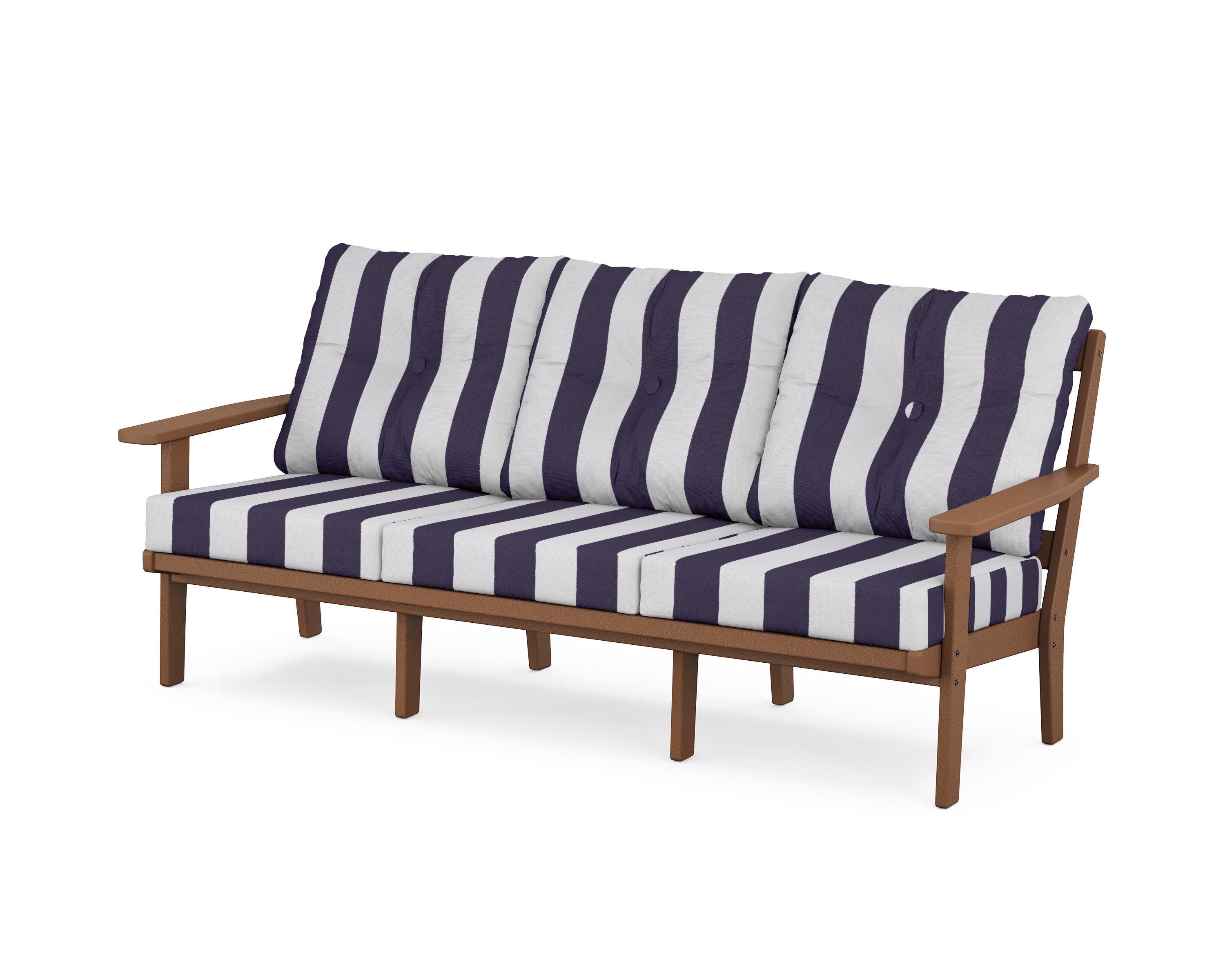 PrairieDeep Seating Sofa in Teak / Cabana Stripe Navy