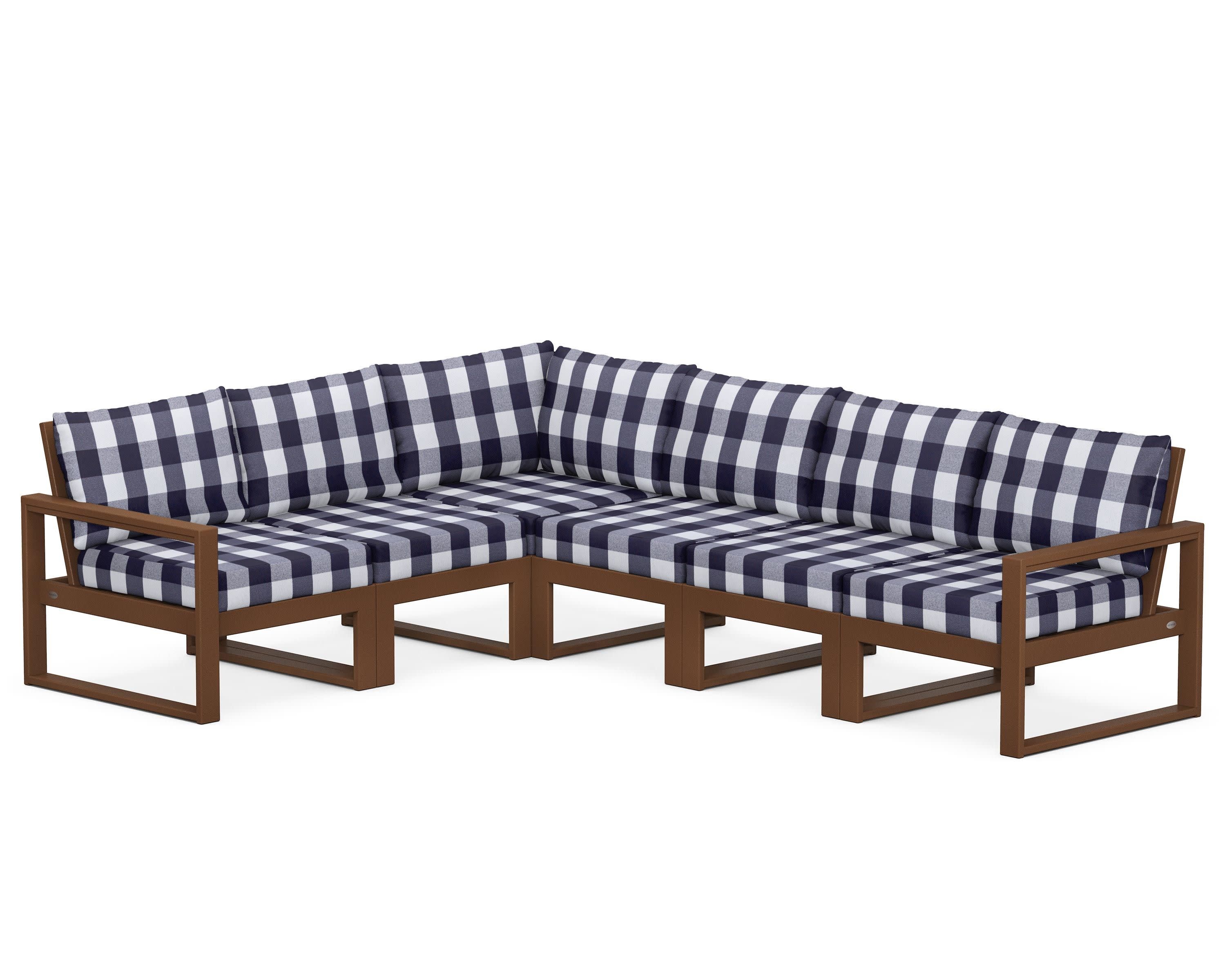EDGE 6-Piece Modular Deep Seating Set in Teak / Buffalo Plaid Navy