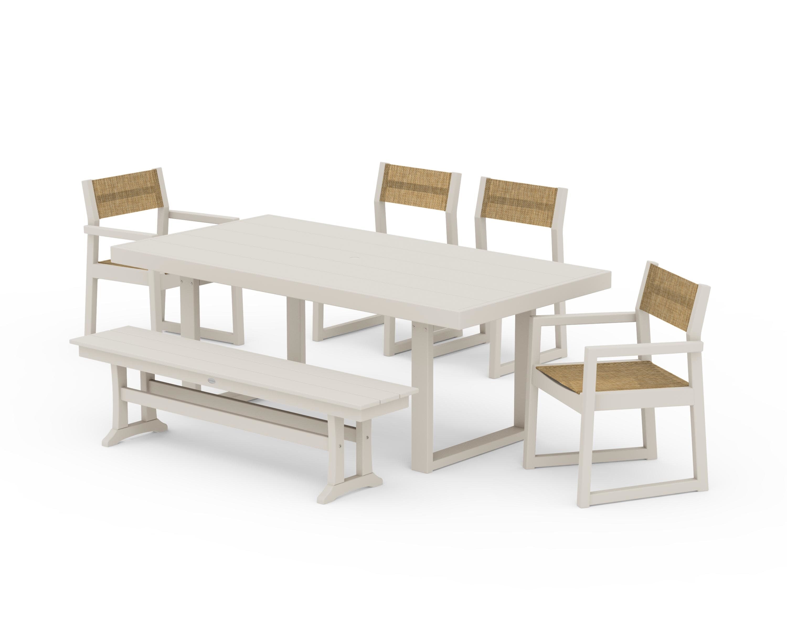 EDGE Sling 6-Piece Dining Set with Bench in Sand / Burlap Sling