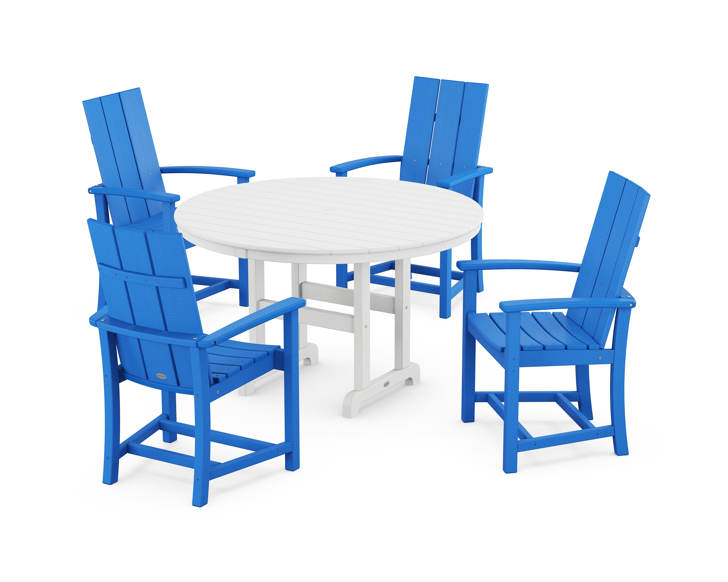 Modern Adirondack 5-Piece Round Farmhouse Dining Set in Pacific Blue / White