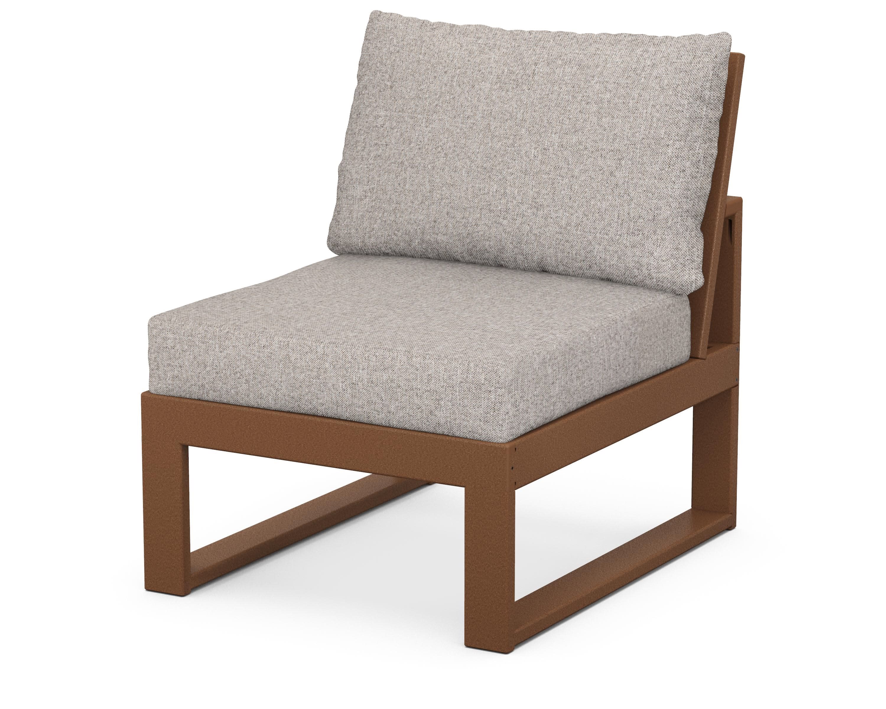 Modular Armless Chair in Teak / Weathered Tweed