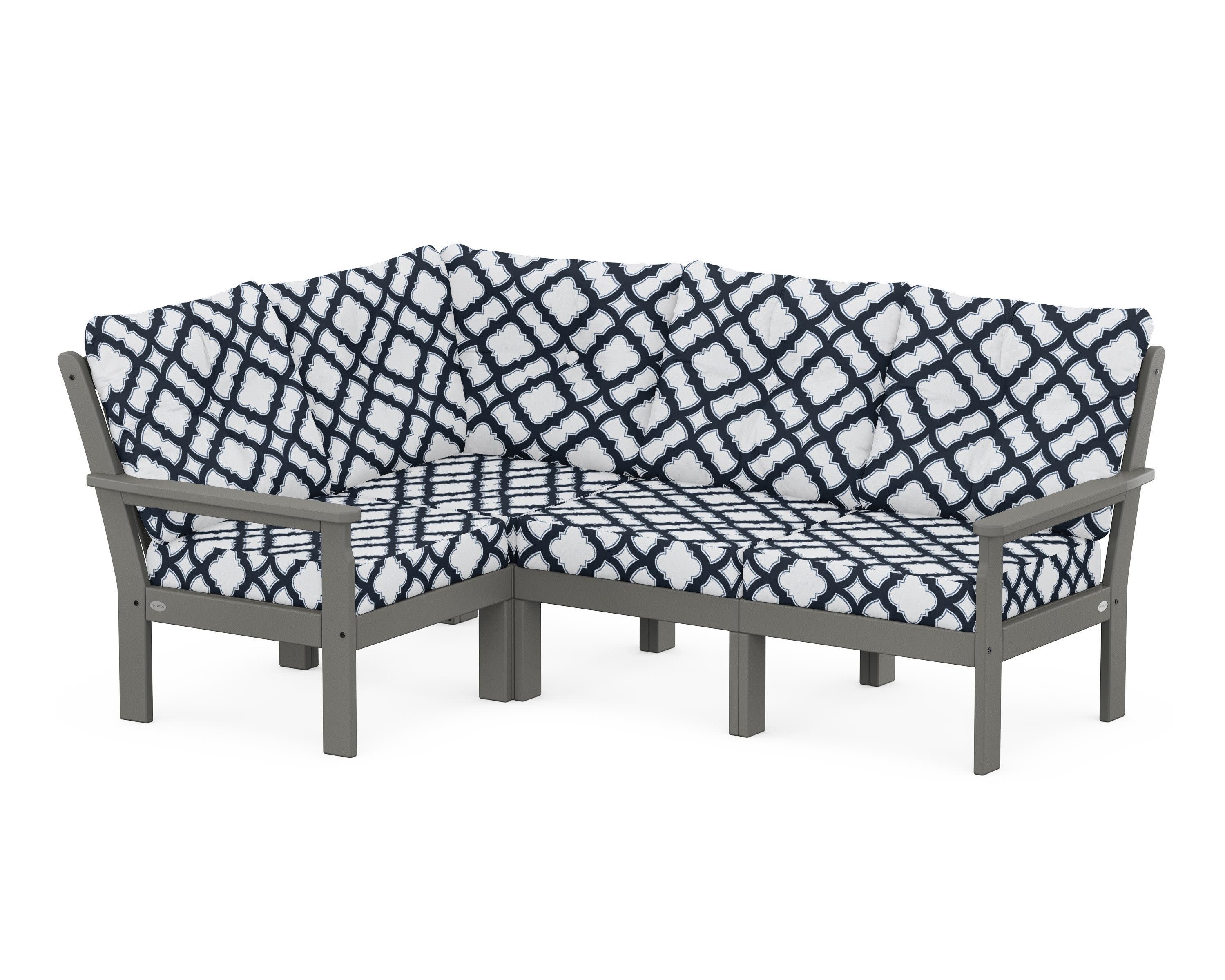 Vineyard 4-Piece Sectional in Slate Grey / Trellis Marine Indigo