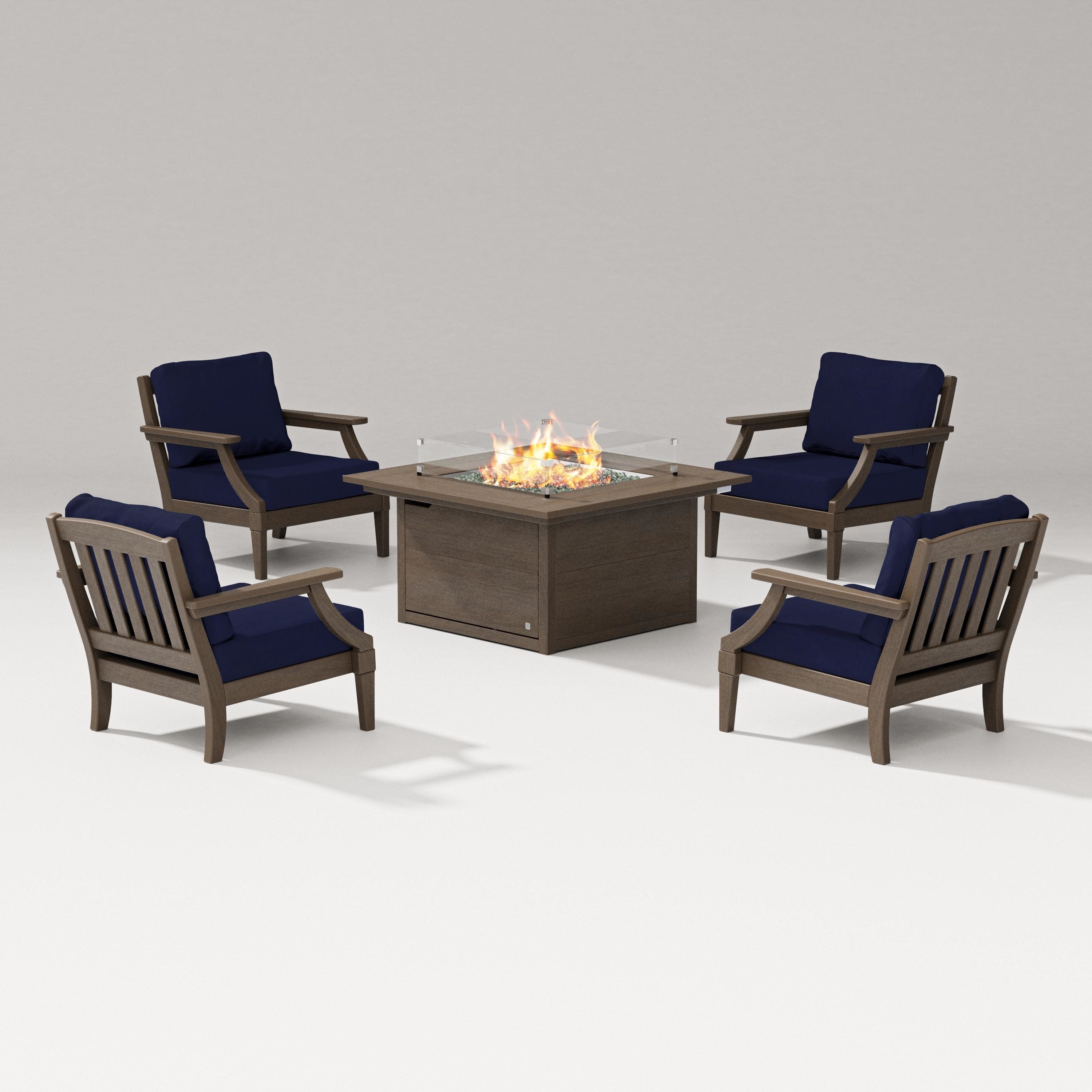 Estate 5-Piece Lounge Fire Table Set in Kona / Navy