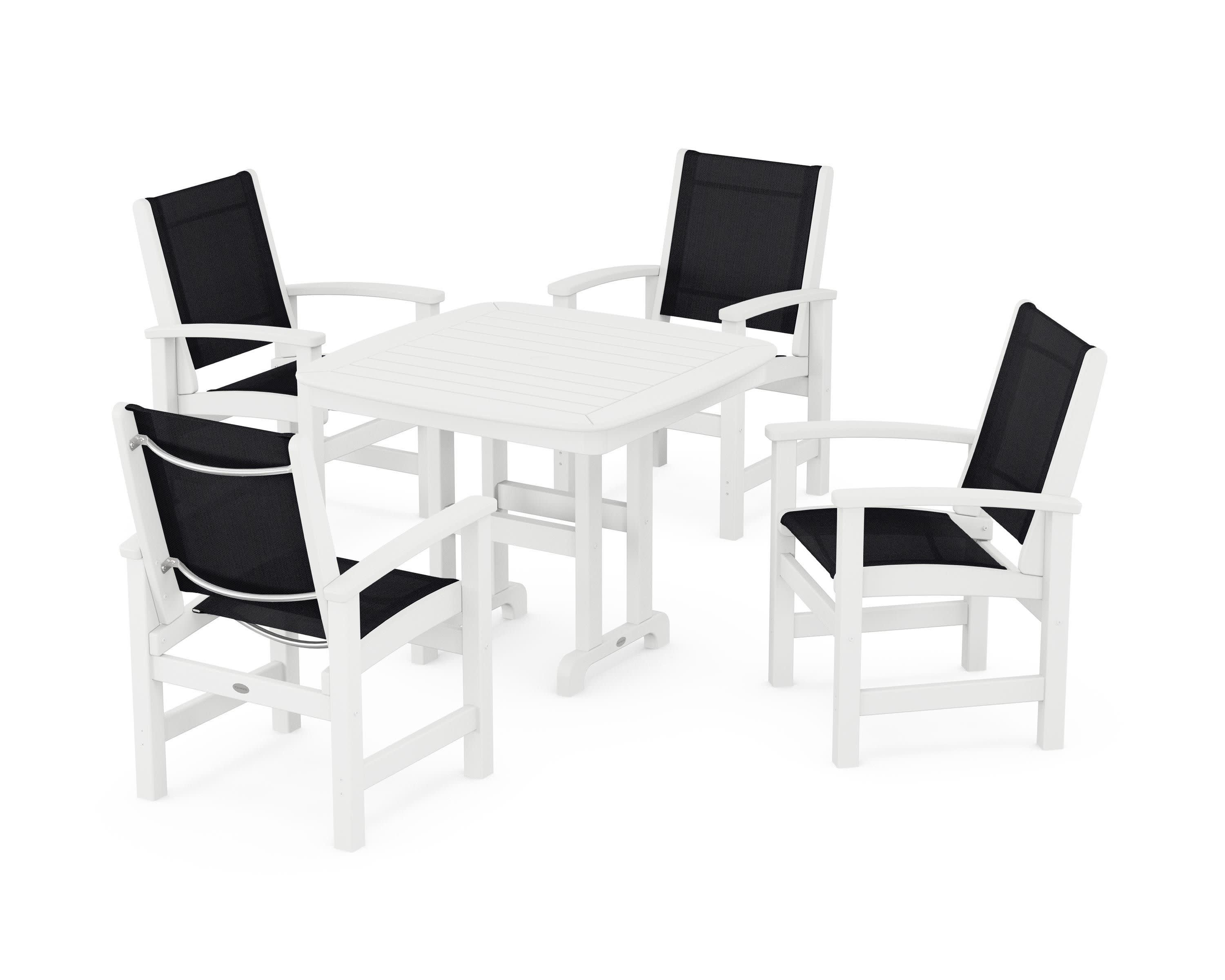 Coastal 5-Piece Dining Set in White / Black Sling