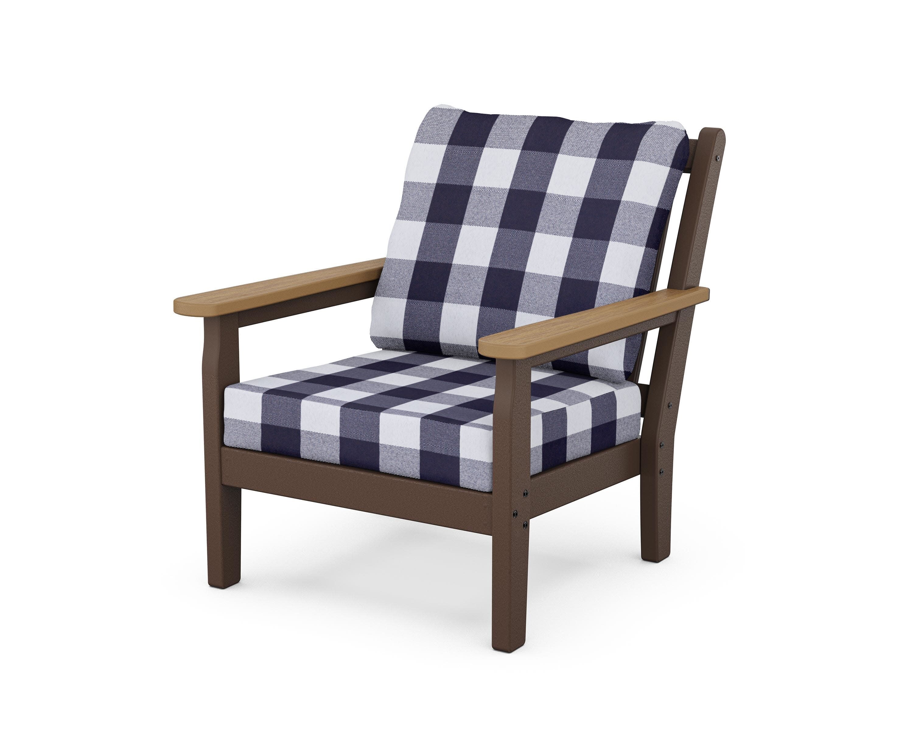 Chippendale Deep Seating Chair in Mahogany / Natural / Buffalo Plaid Navy