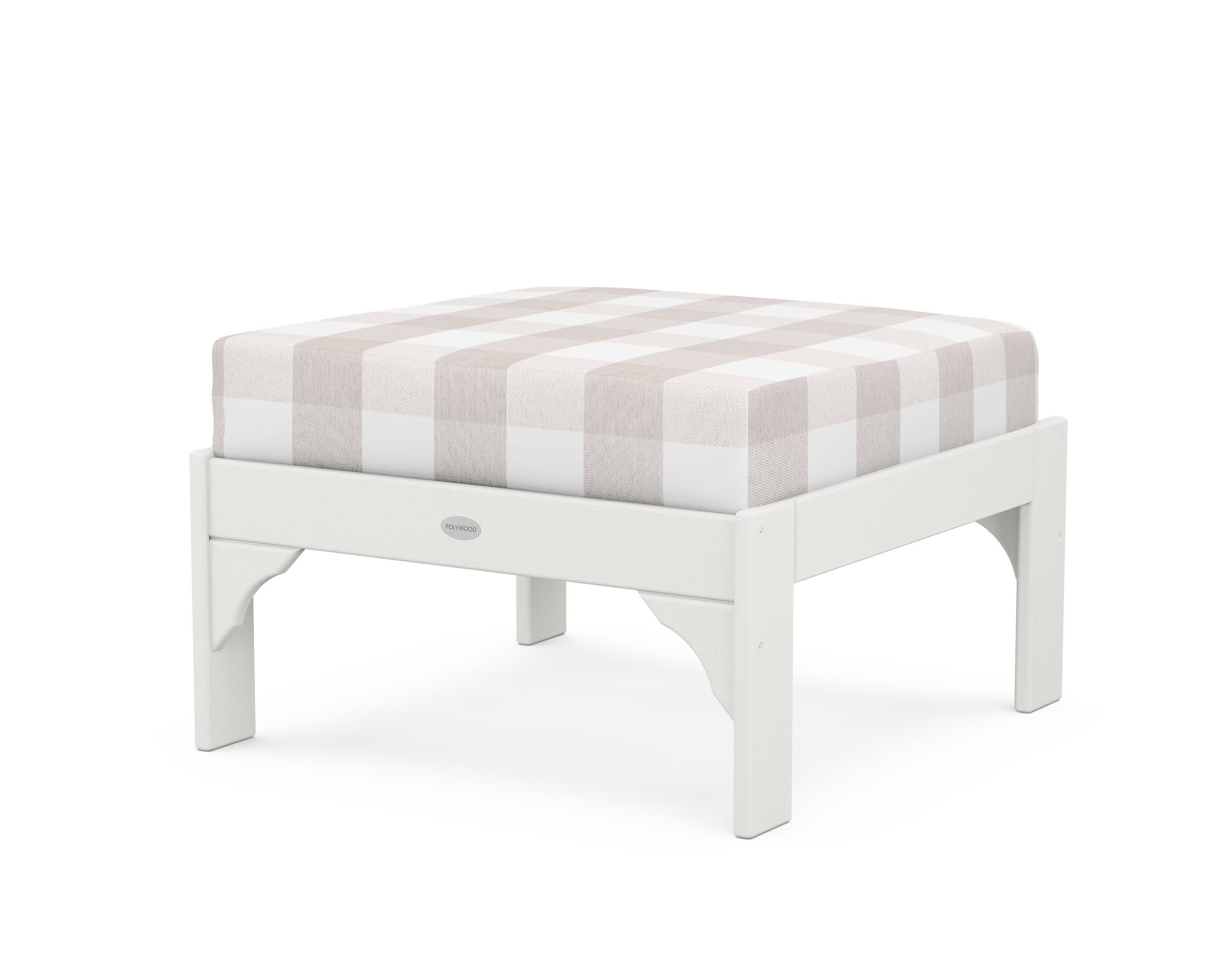 Vineyard Deep Seating Ottoman in Vintage White / Buffalo Plaid Dune Burlap