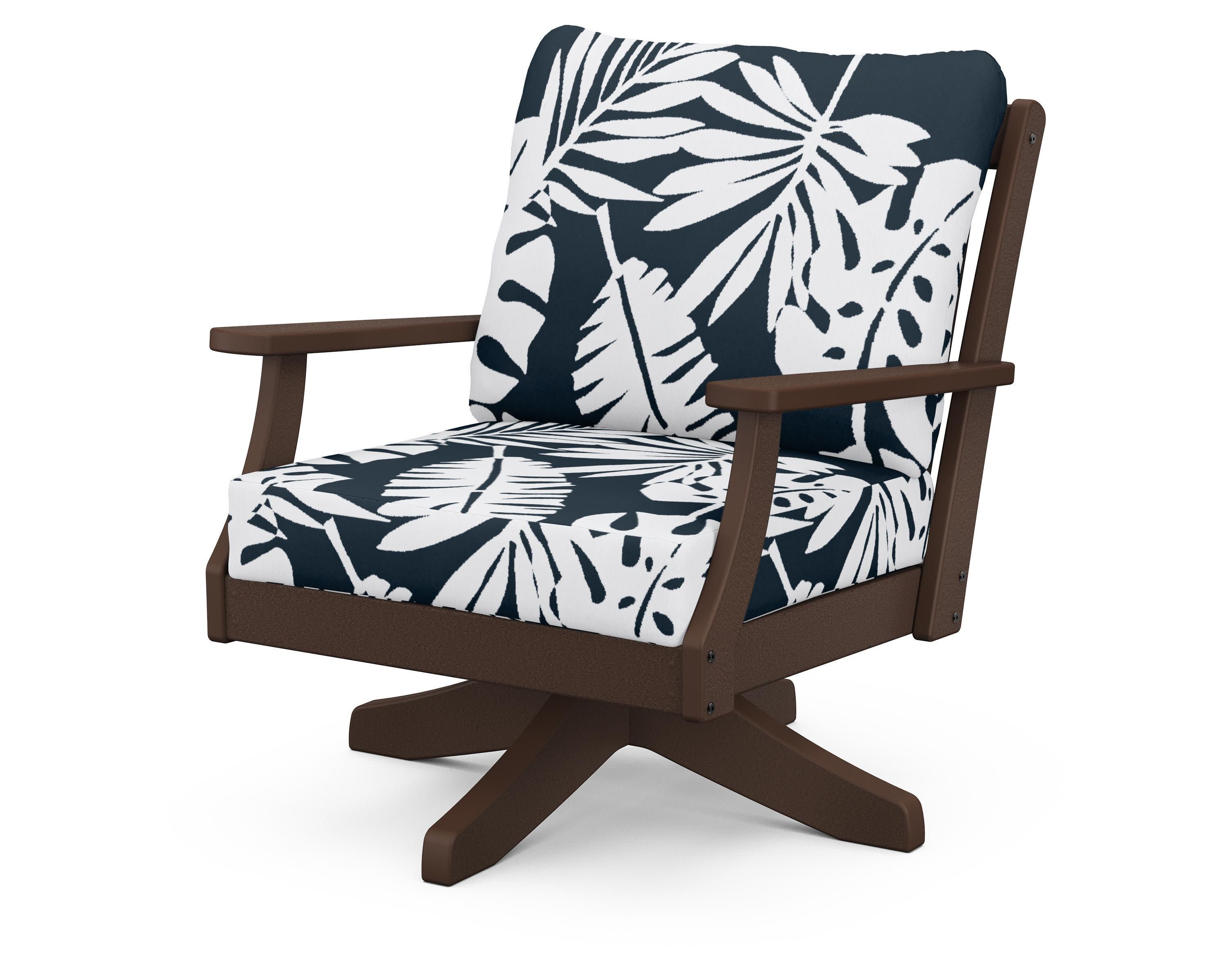 Braxton Deep Seating Swivel Chair in Mahogany / Leaf Marine Indigo