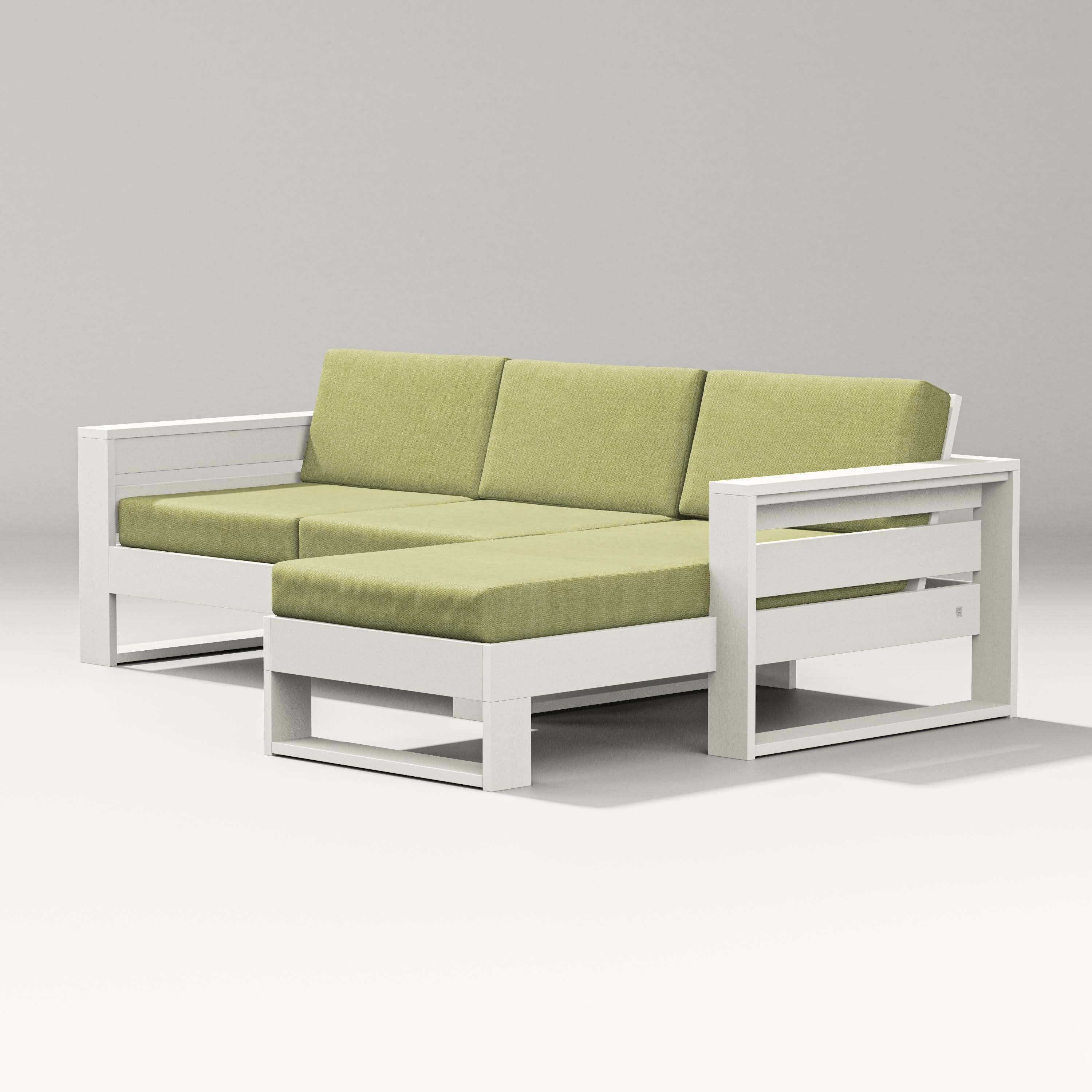 Latitude Right Chaise Sectional in Vintage White / Chartreuse Boucle