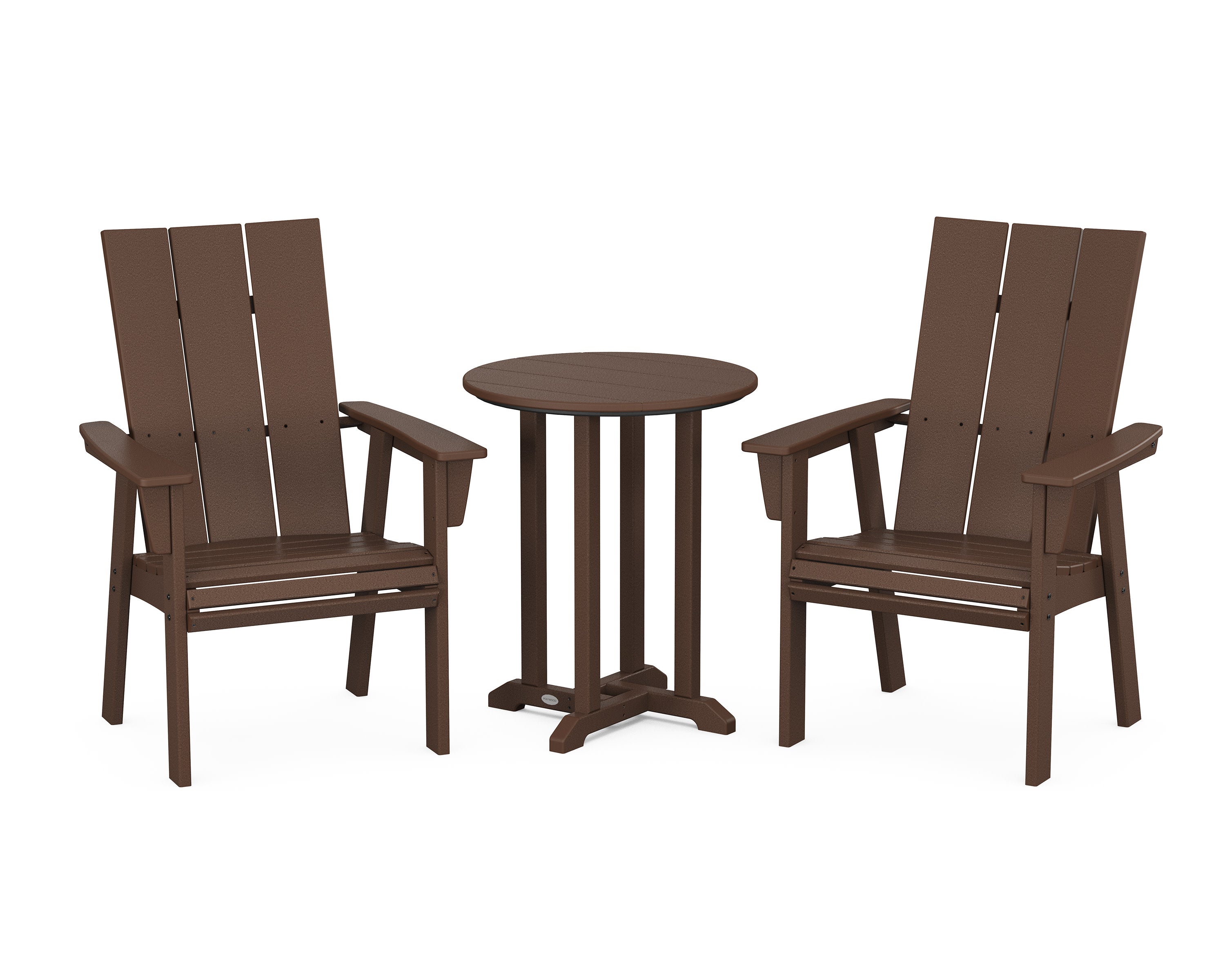 Modern Curveback Adirondack 3-Piece Round Bistro Dining Set in Mahogany