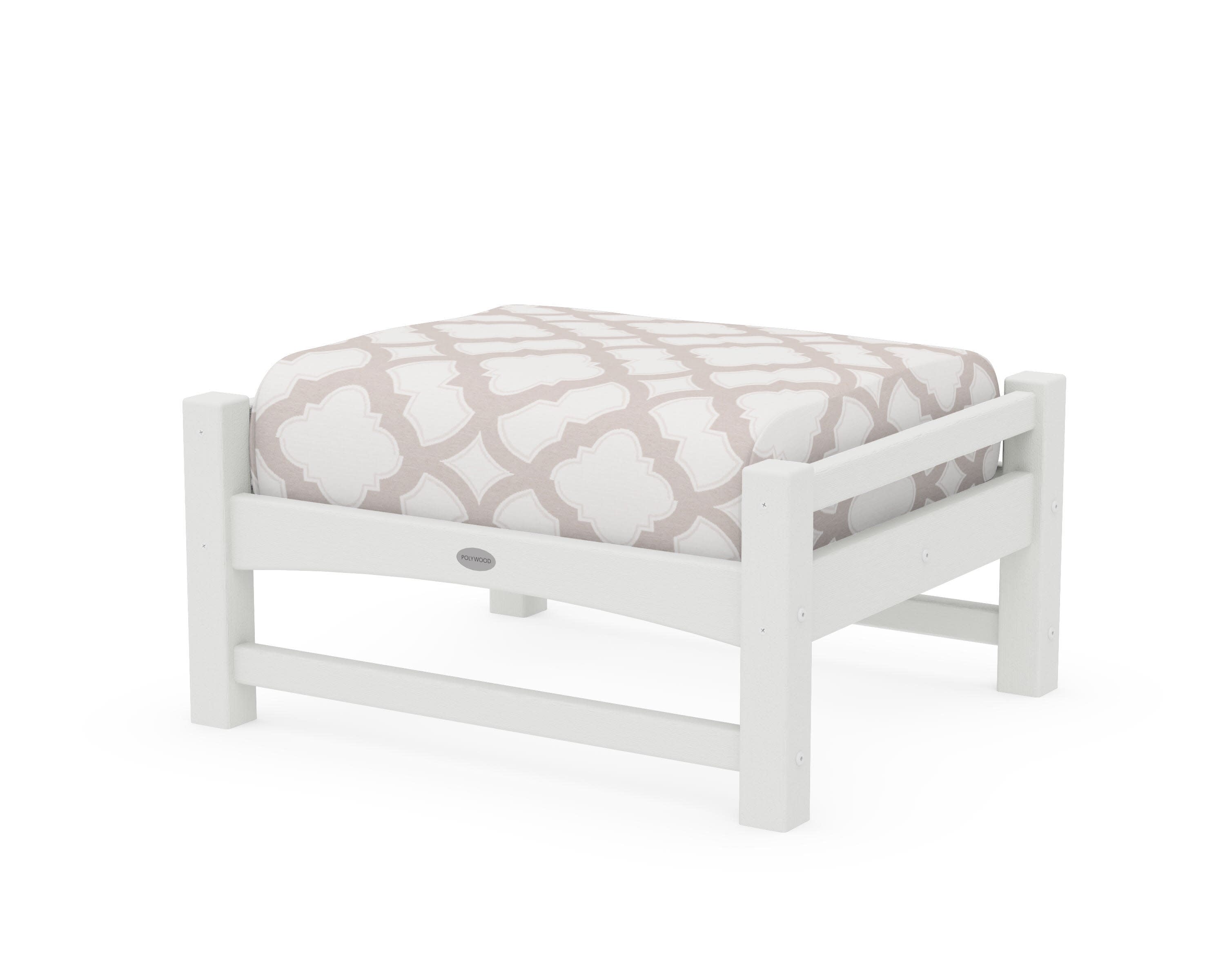 Club Ottoman in Vintage White / Trellis Dune Burlap