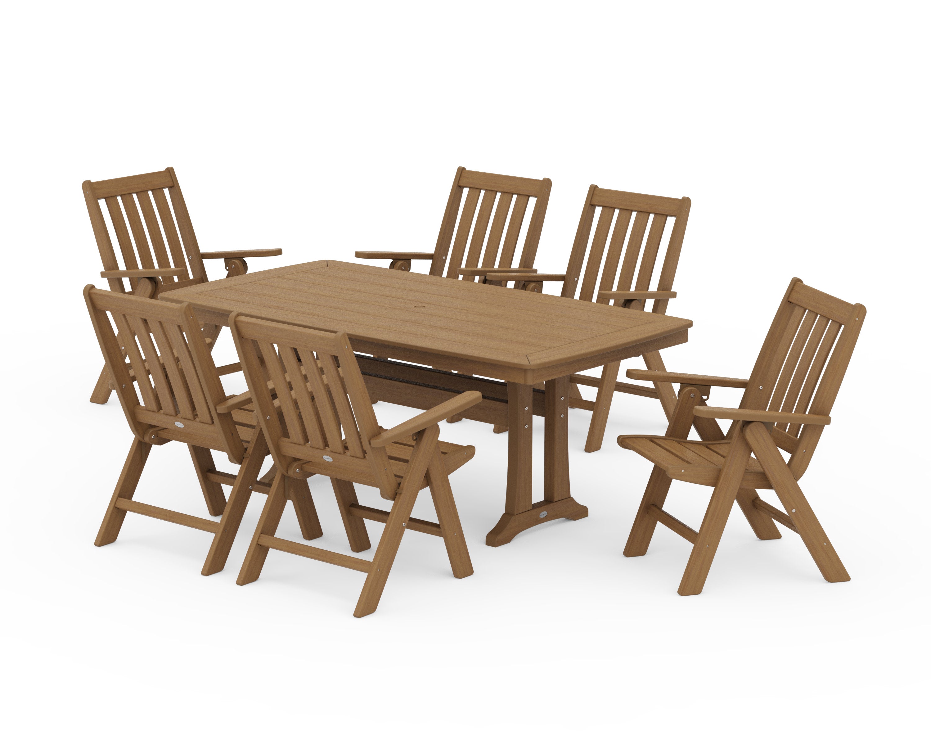 Vineyard Folding Chair 7-Piece Dining Set with Trestle Legs in Natural