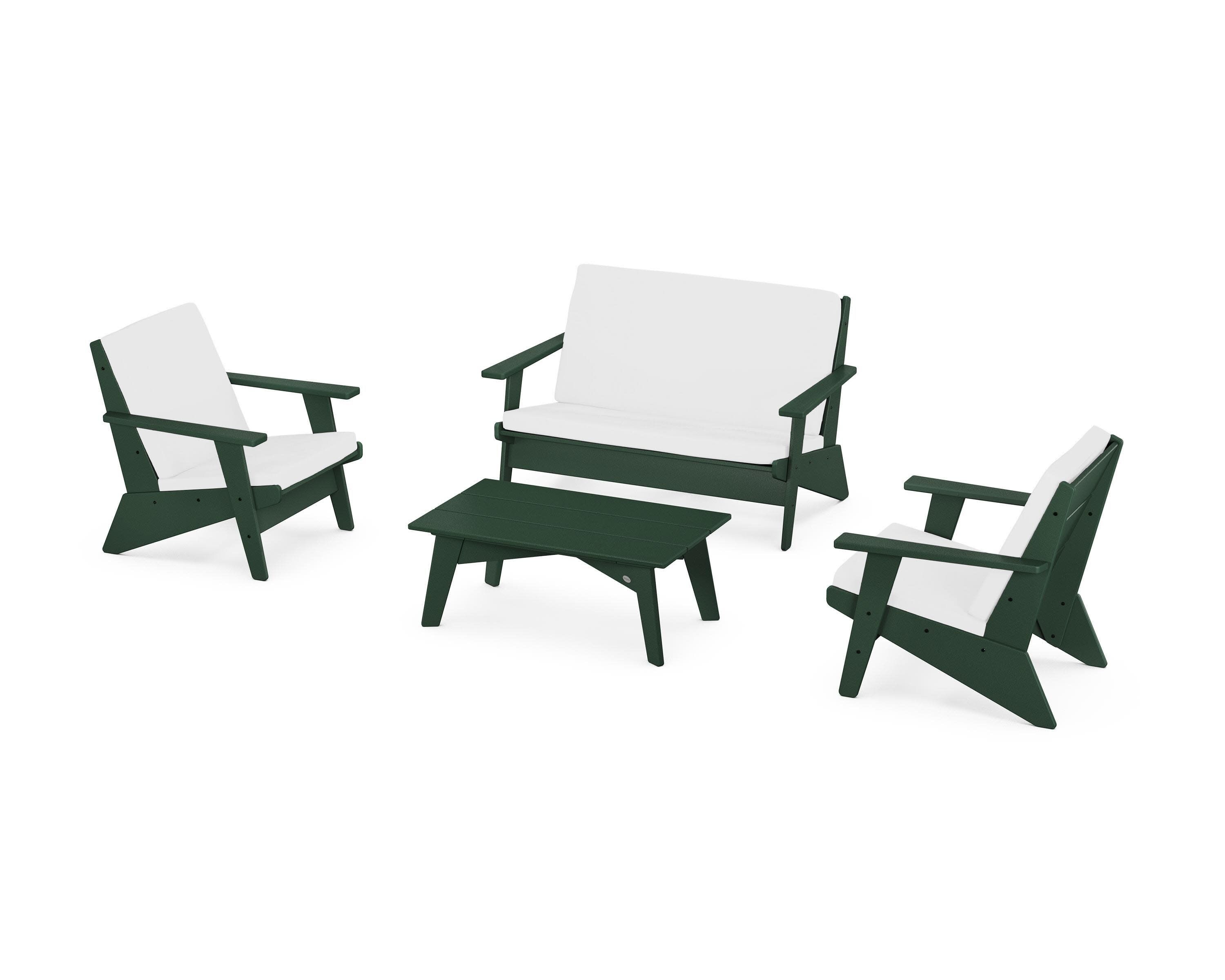Riviera Modern Lounge 4-Piece Set in Green / Natural