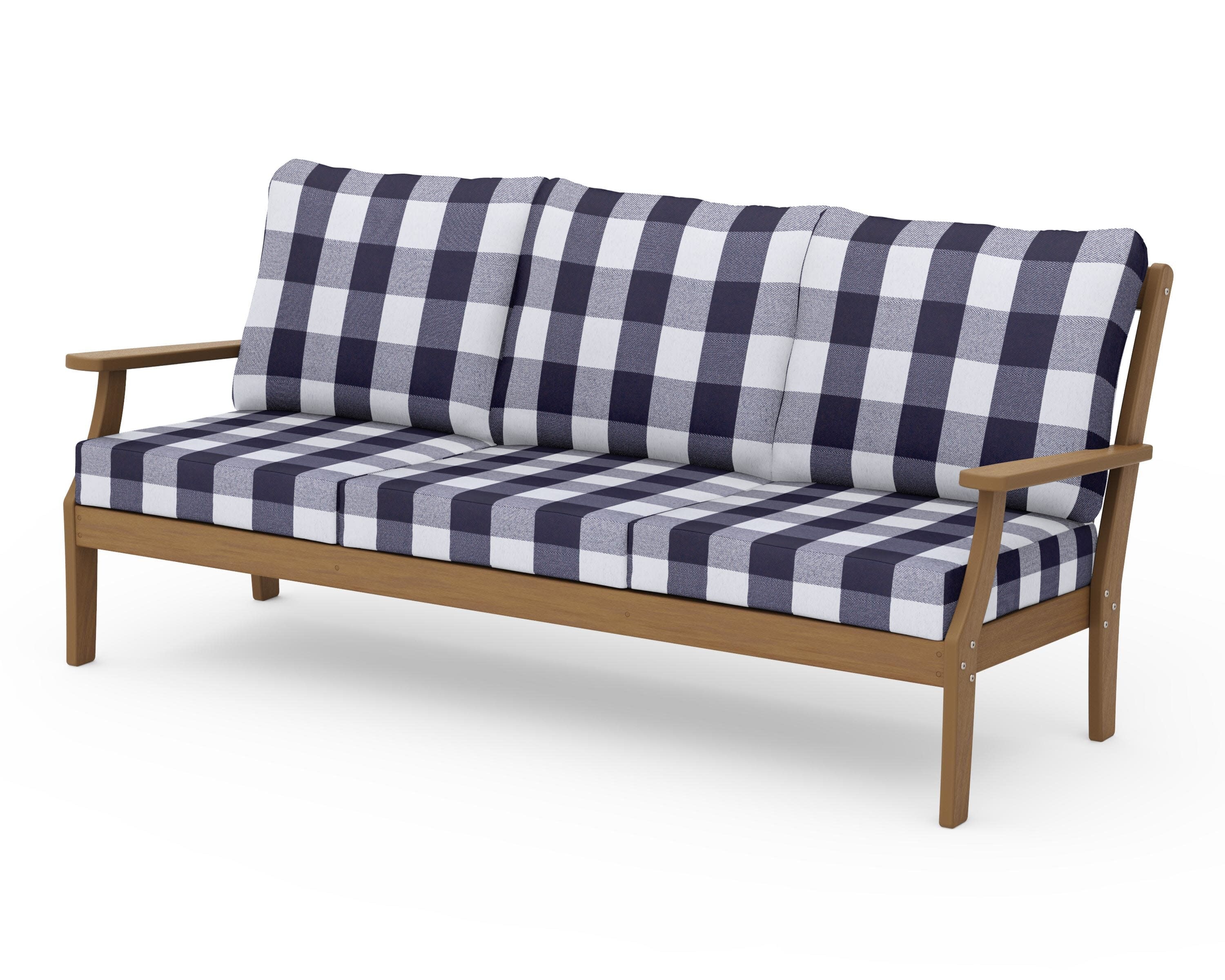 Braxton Deep Seating Sofa in Natural / Buffalo Plaid Navy