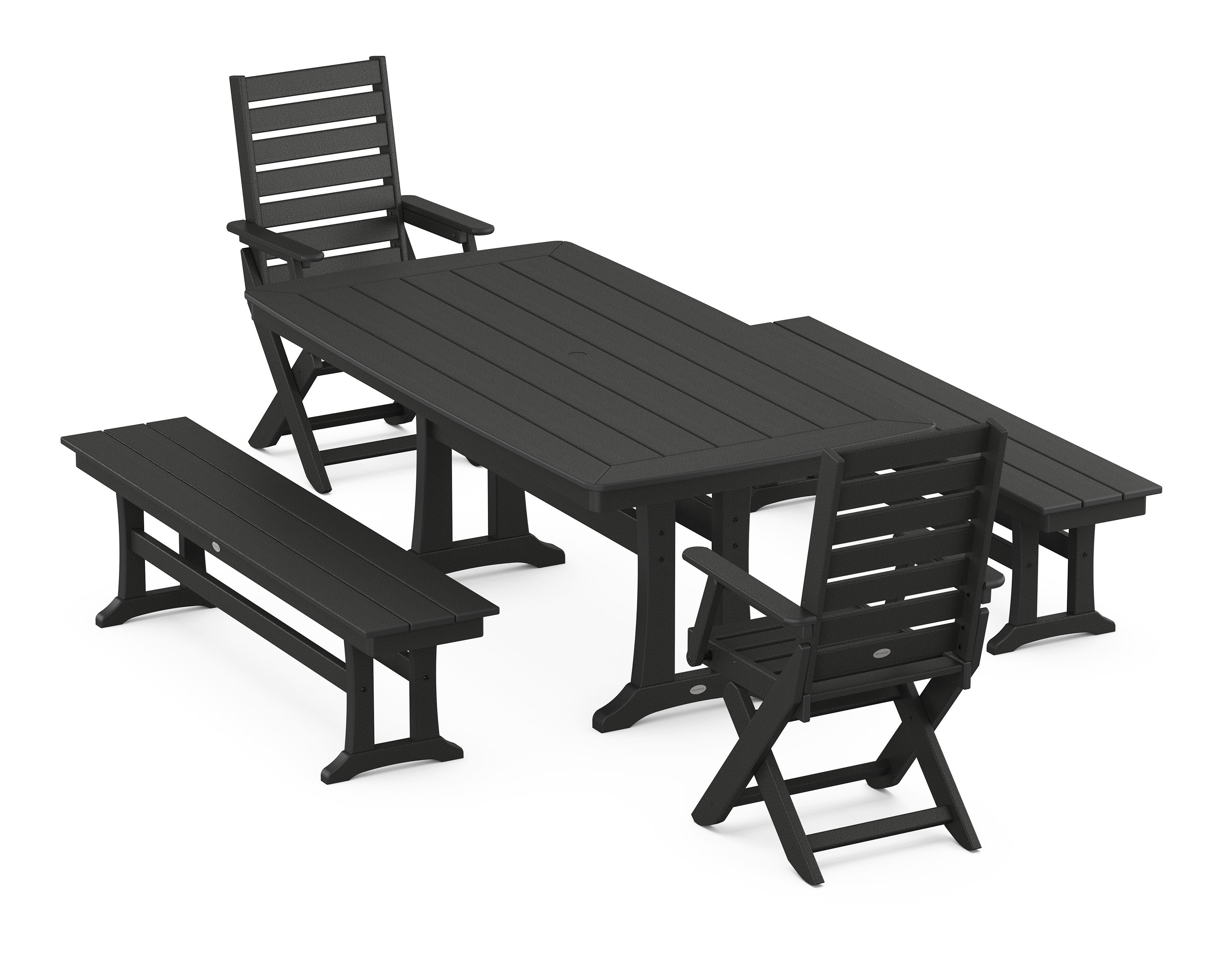 Captain Folding Chair 5-Piece Dining Set with Trestle Legs in Black