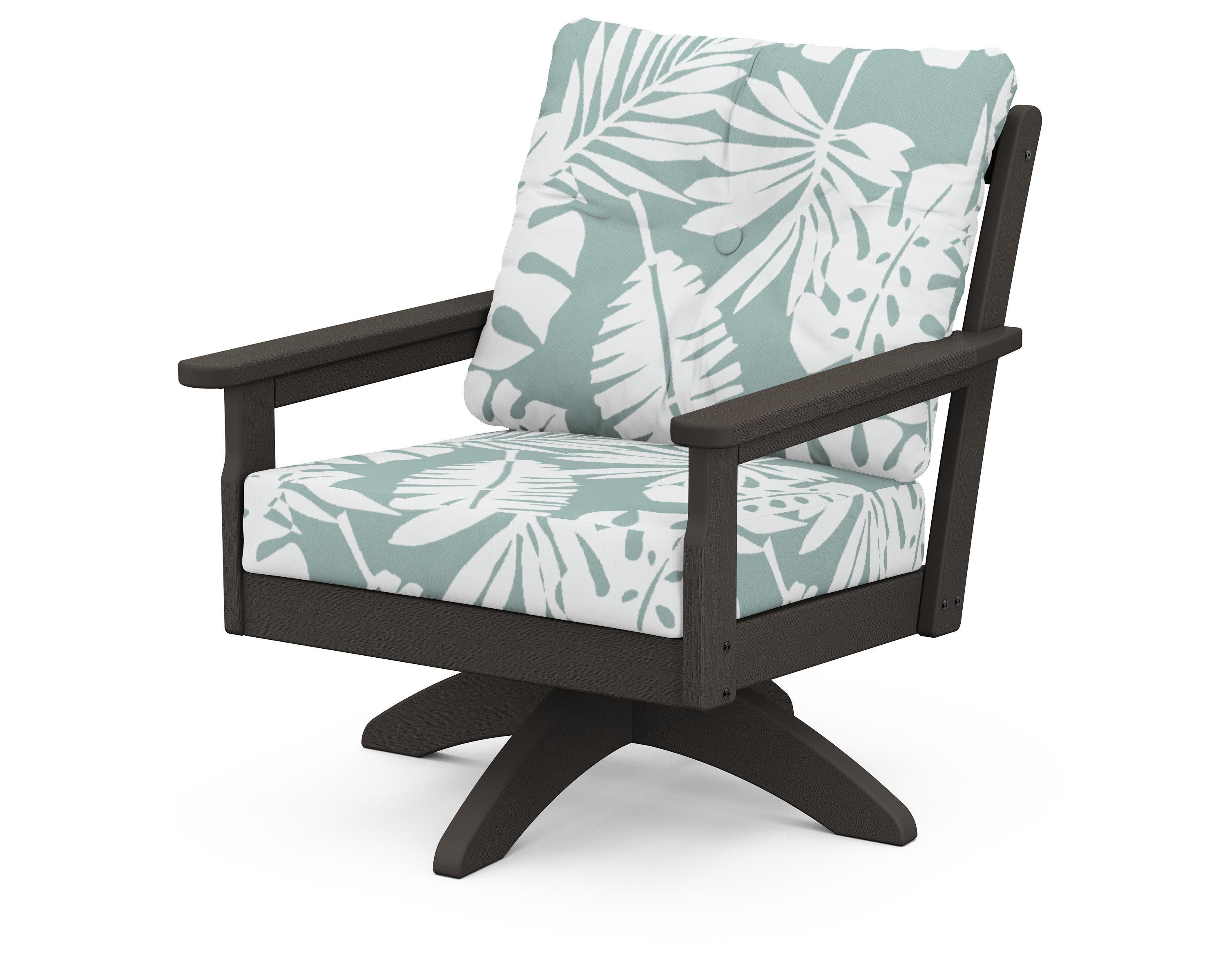 Vineyard Deep Seating Swivel Chair in Vintage Coffee / Leaf Glacier Spa