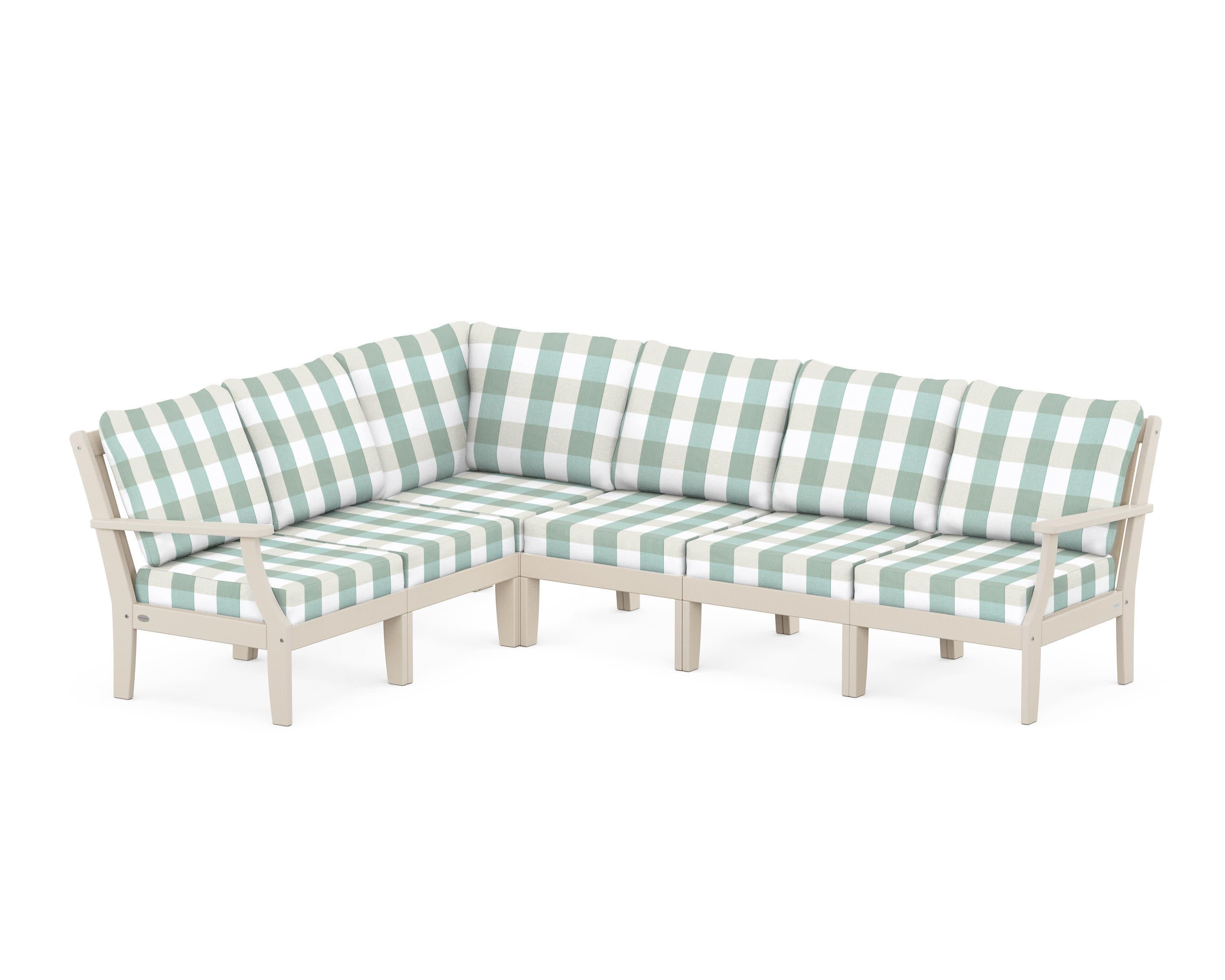 Braxton Modular 6-Piece Deep Seating Set in Sand / Buffalo Plaid Glacier Spa