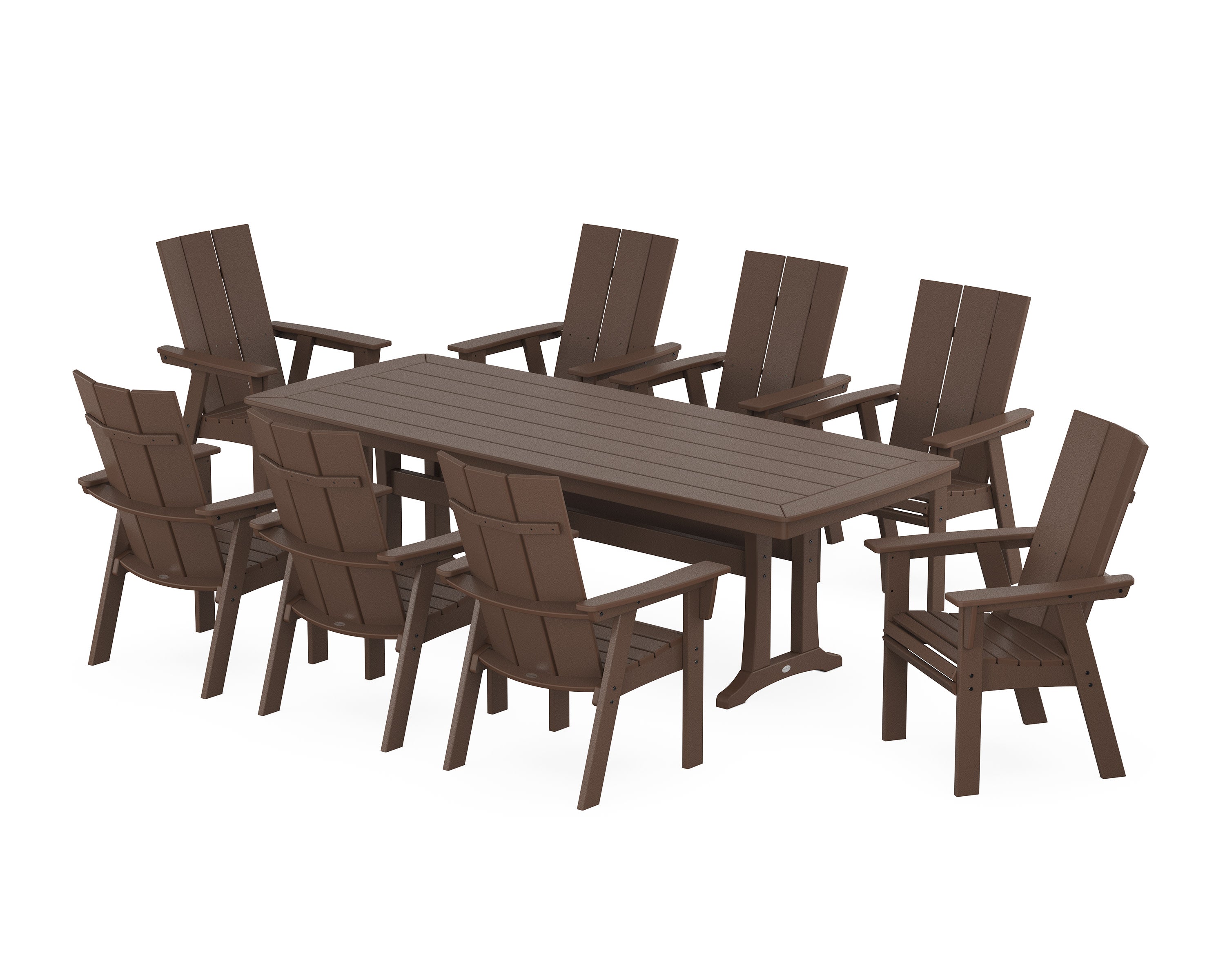 Modern Curveback Adirondack 9-Piece Dining Set with Trestle Legs in Mahogany
