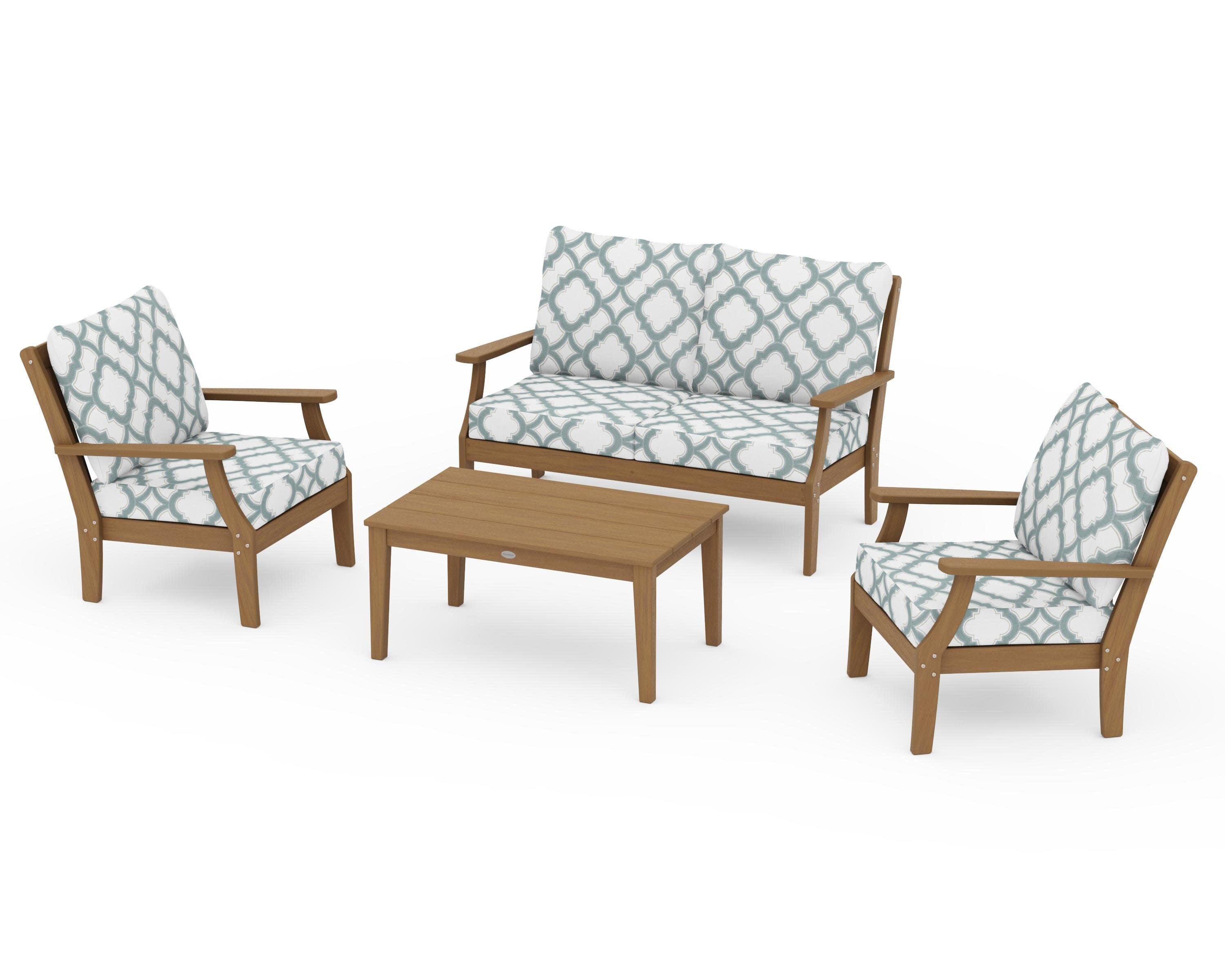 Braxton 4-Piece Deep Seating Chair Set in Natural / Trellis Glacier Spa