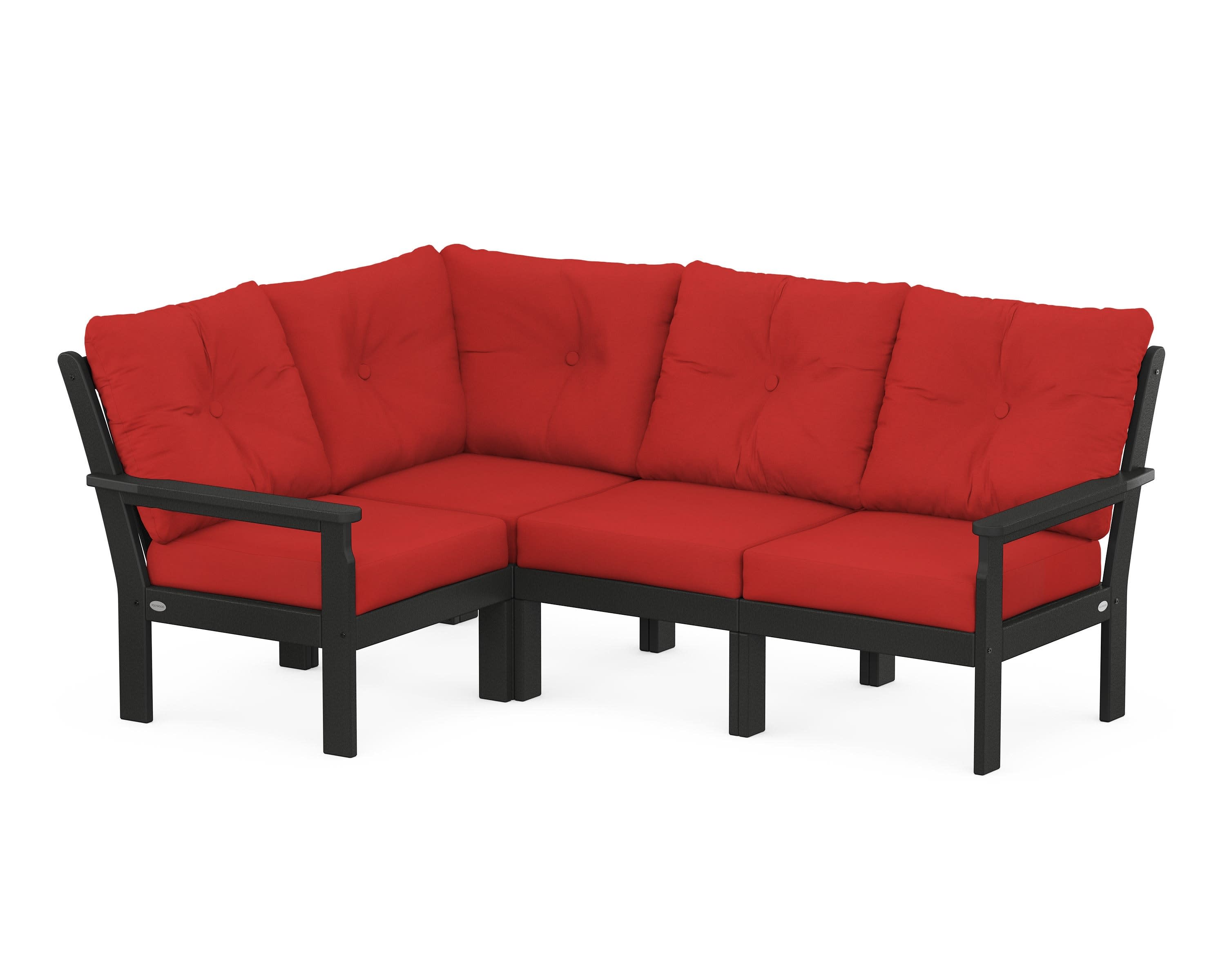 Vineyard 4-Piece Sectional in Black / Crimson Linen