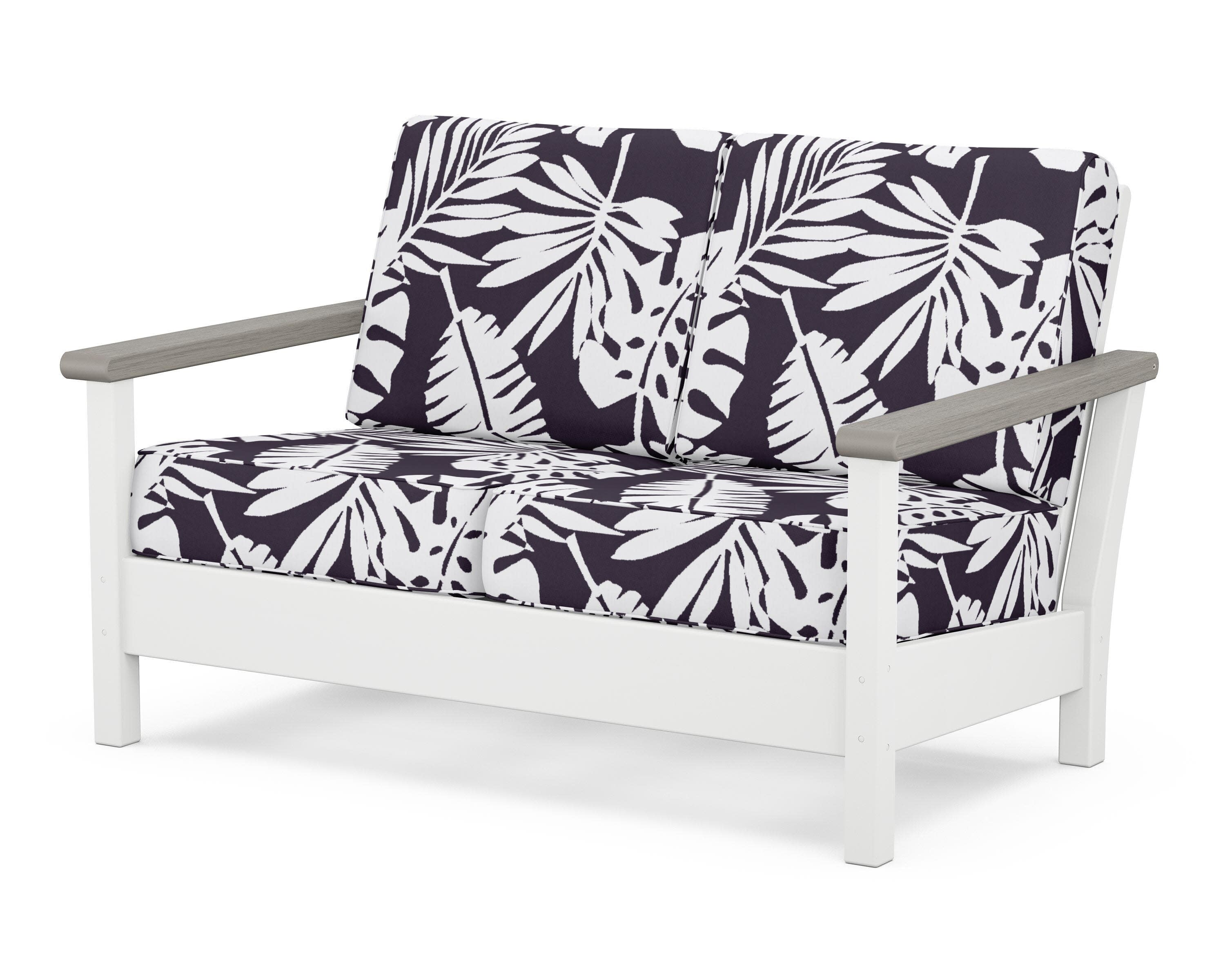 Harbour Deep Seating Loveseat in White / Driftwood / Leaf Navy