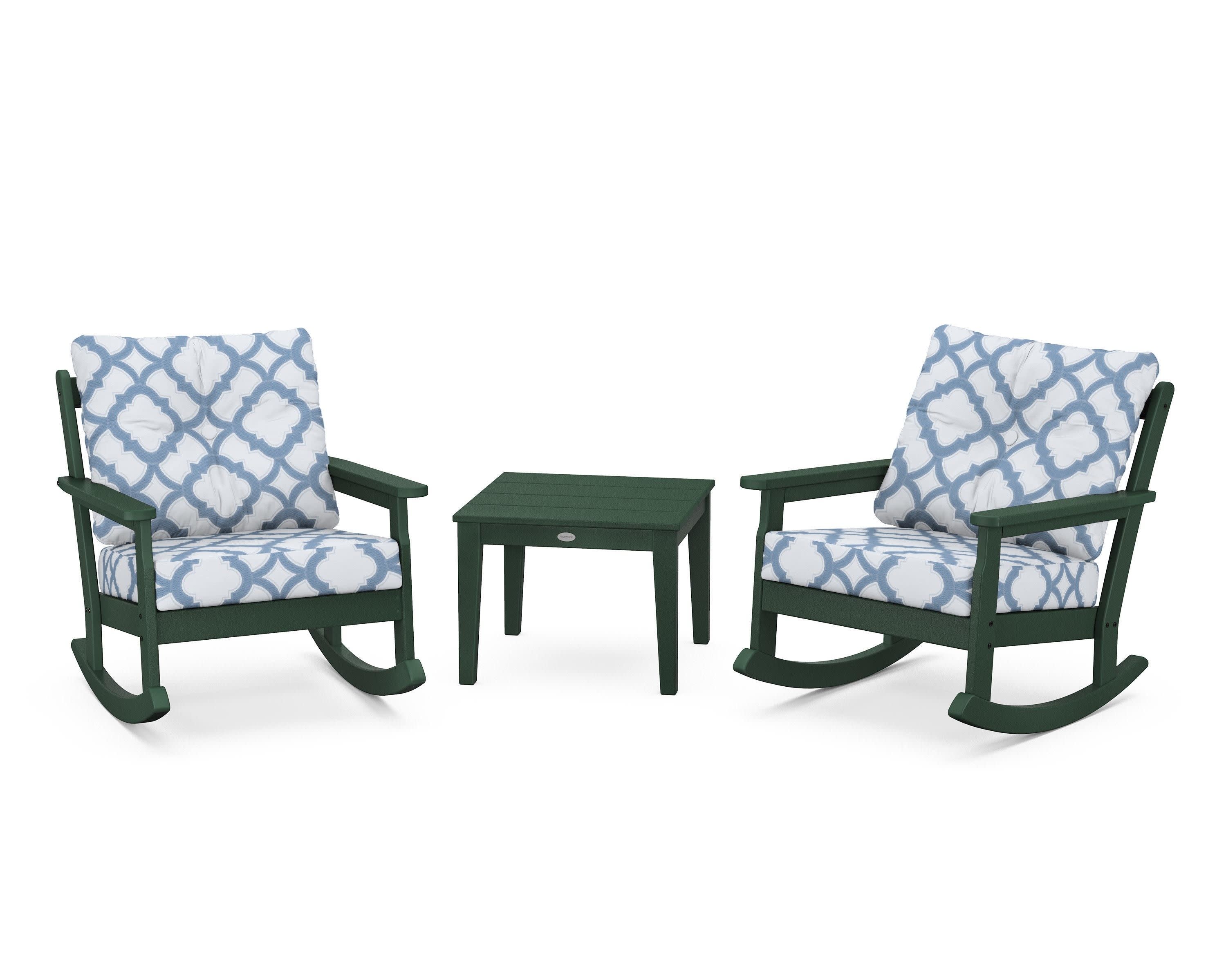 Vineyard 3-Piece Deep Seating Rocker Set in Green / Trellis Sky Blue