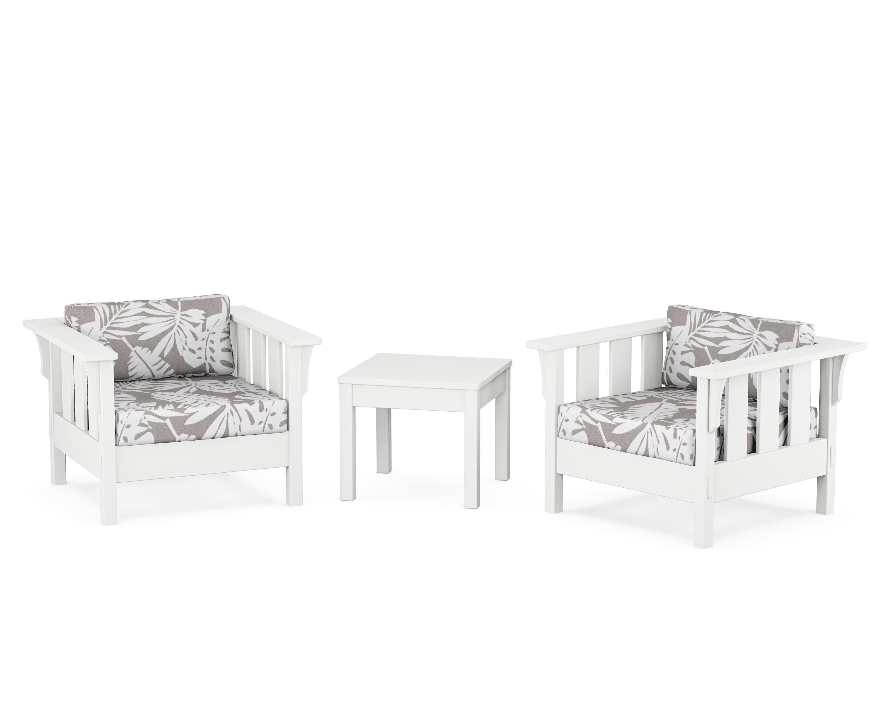 Acadia 3-Piece Deep Seating Set in White / Leaf Grey Mist