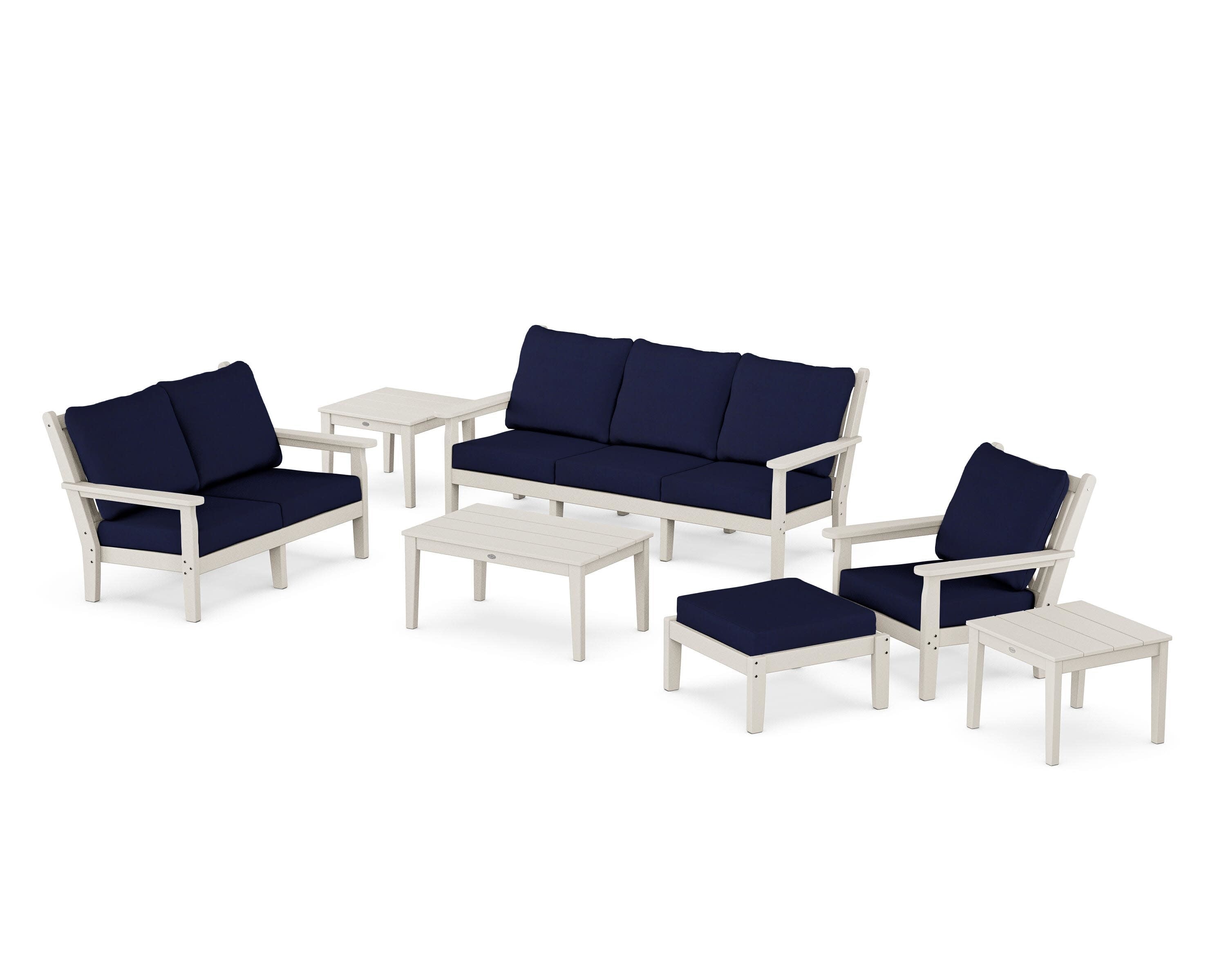 Chippendale 7-Piece Deep Seating Set in Sand / Navy