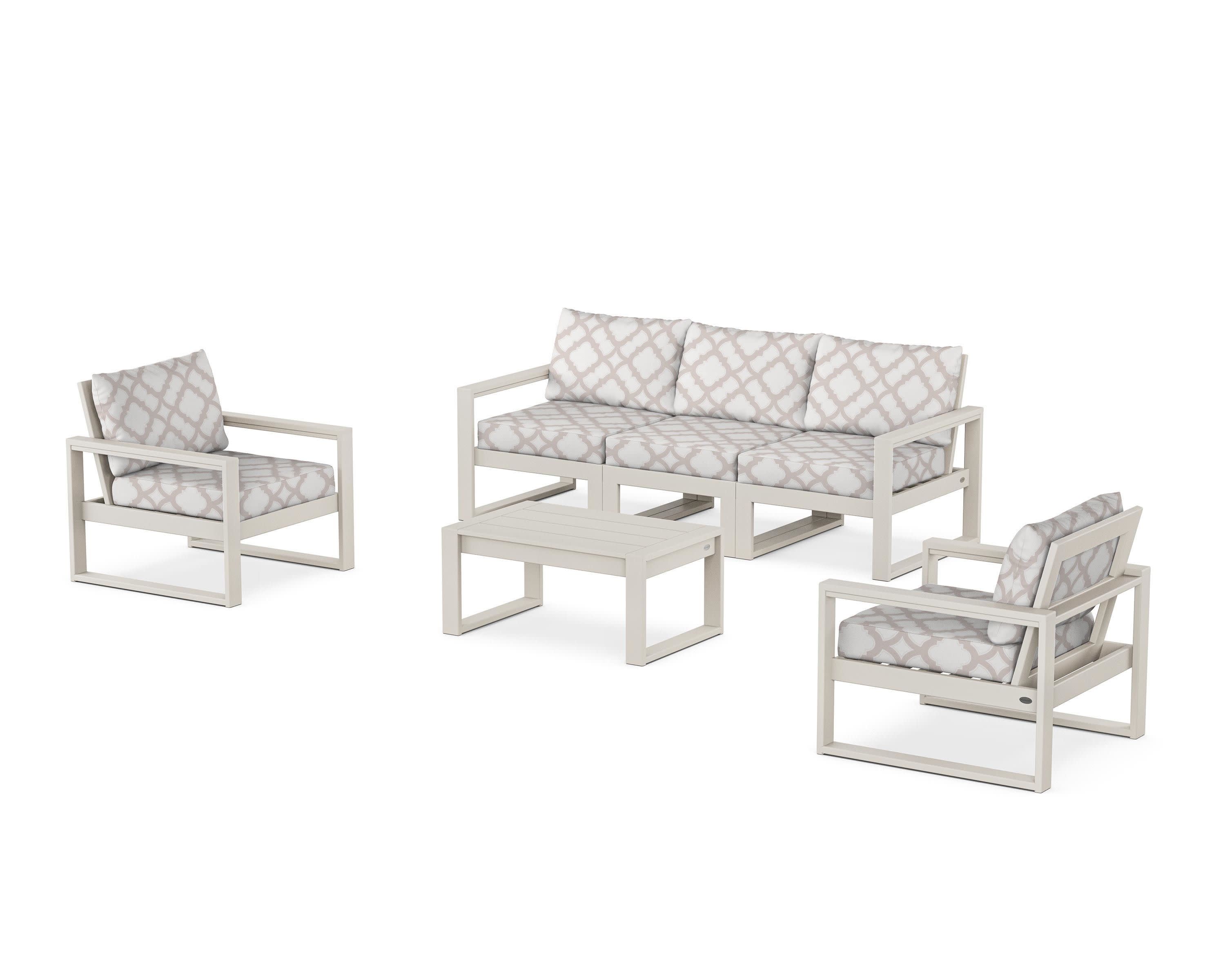 EDGE Sectional 4-Piece Deep Seating Set with Sofa in Sand / Trellis Dune Burlap