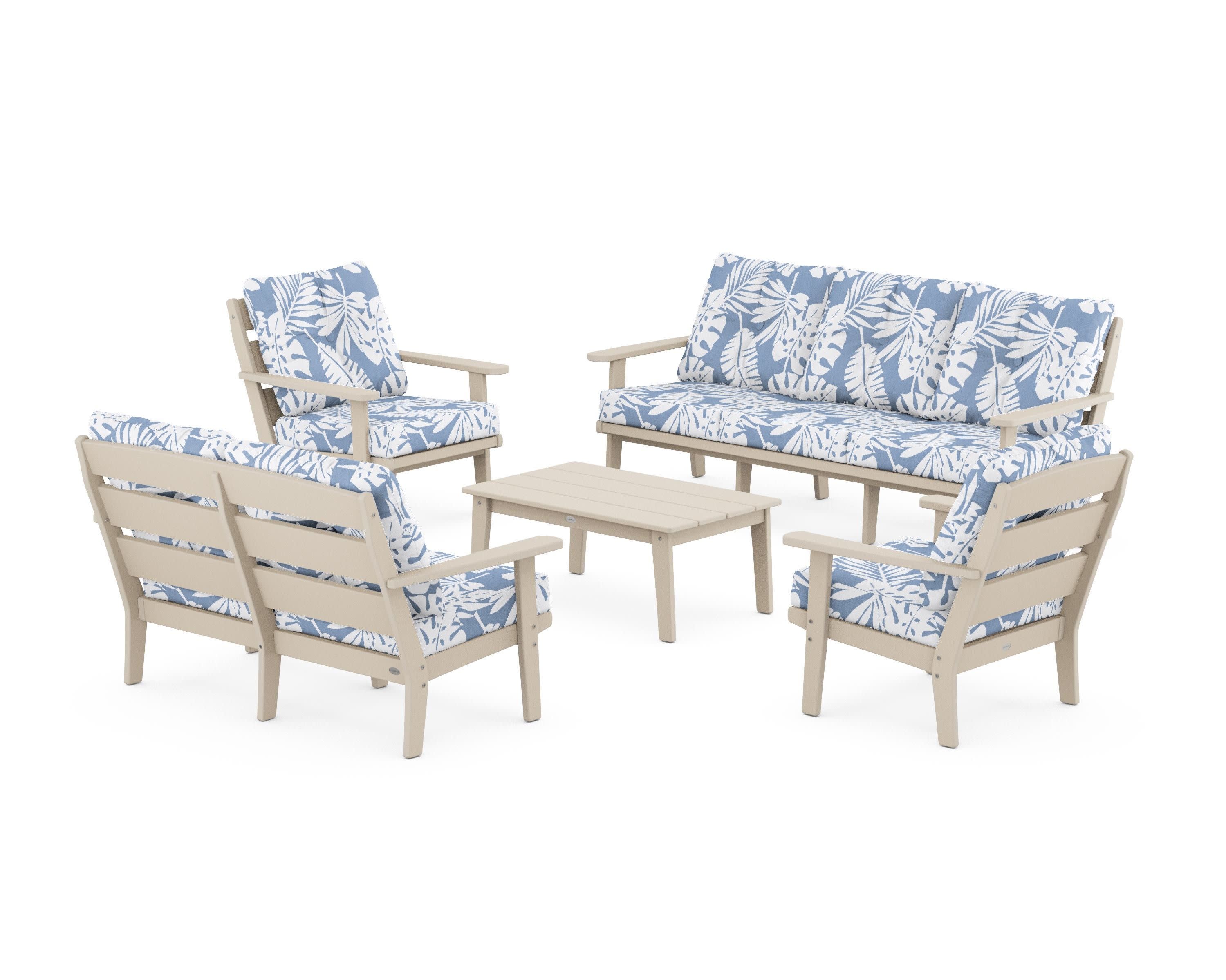 Lakeside 5-Piece Lounge Sofa Set in Sand / Leaf Sky Blue