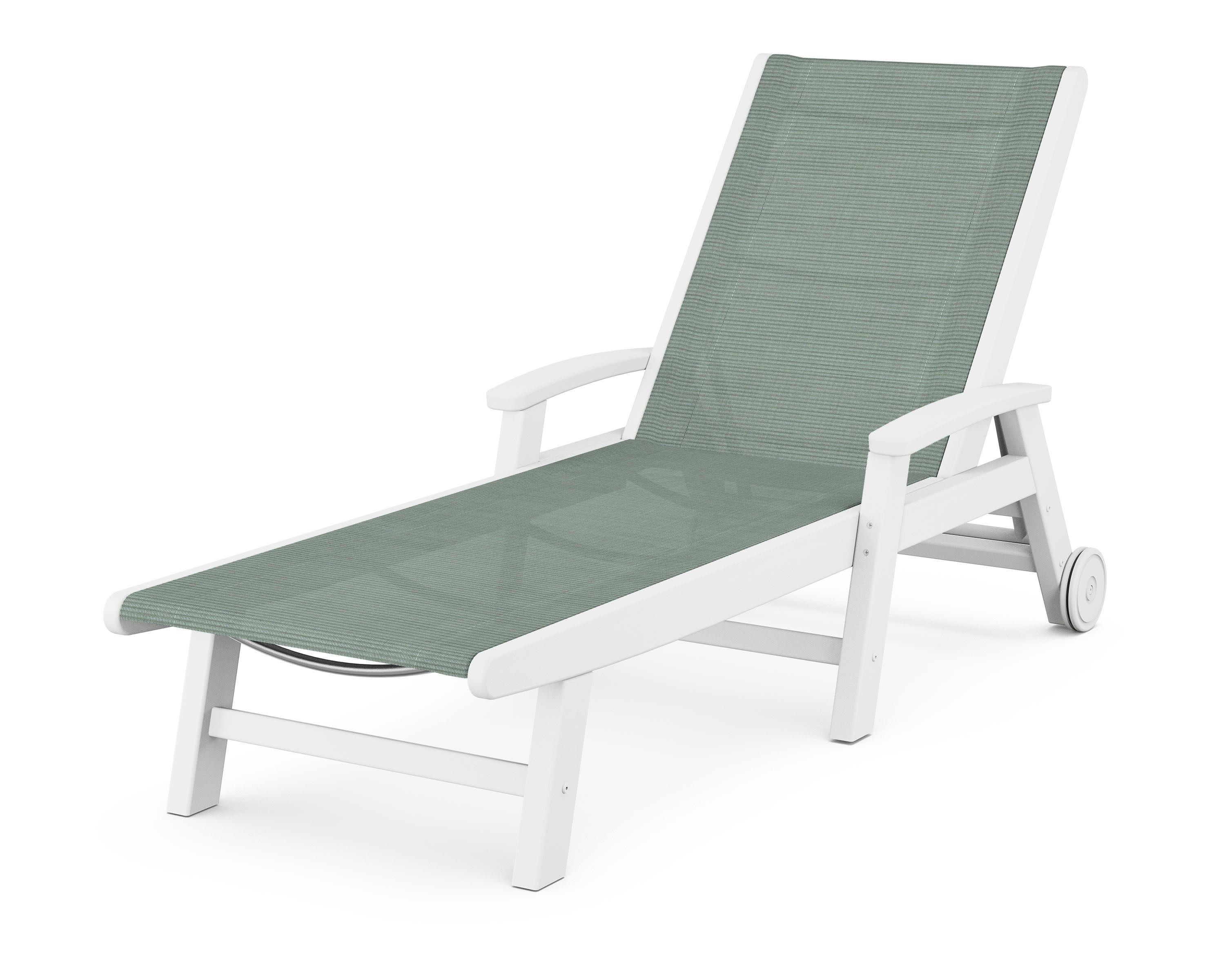 Coastal Chaise with Wheels in White / Dupioni Sea Mist Sling