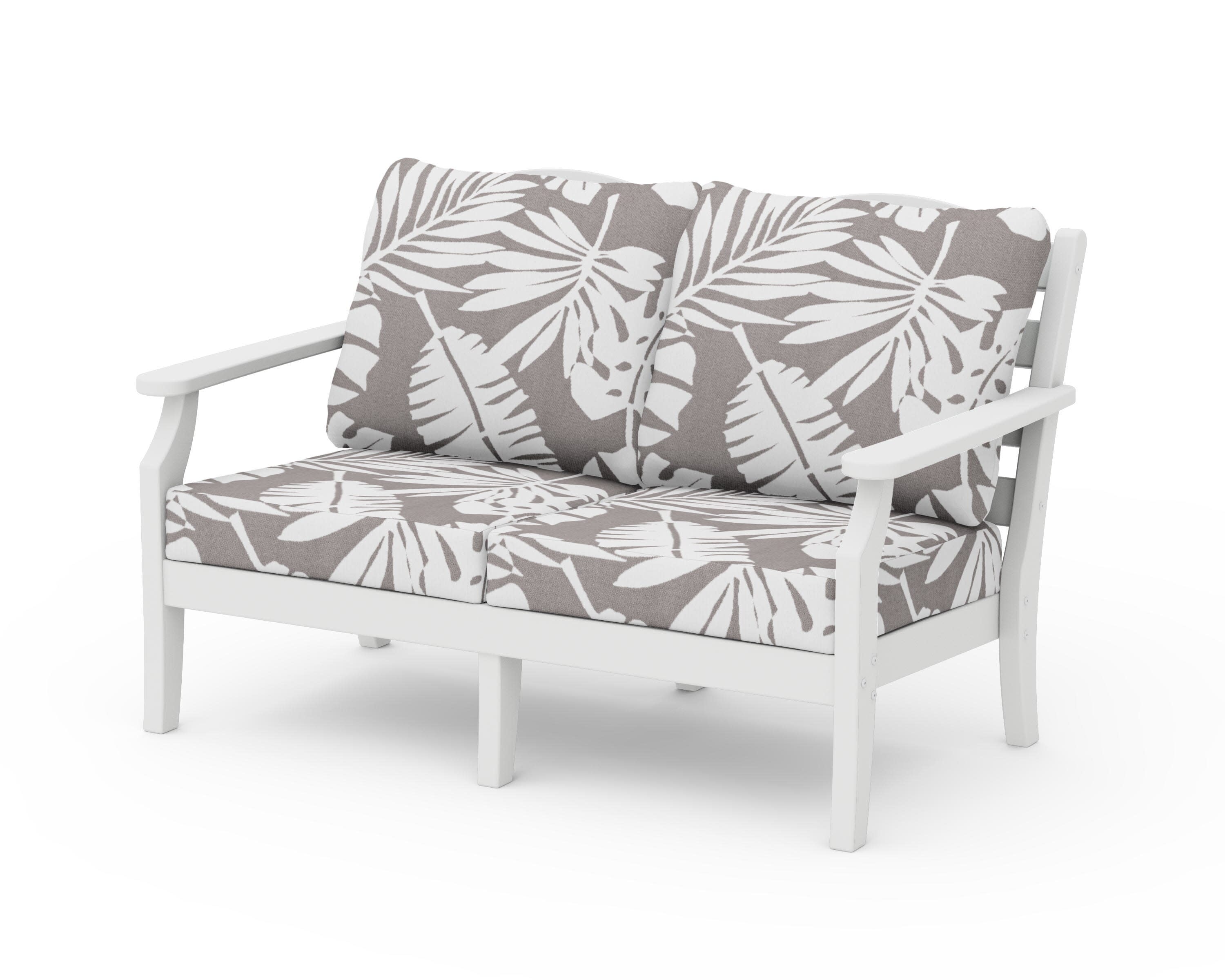 Savannah Deep Seating Loveseat in White / Leaf Grey Mist
