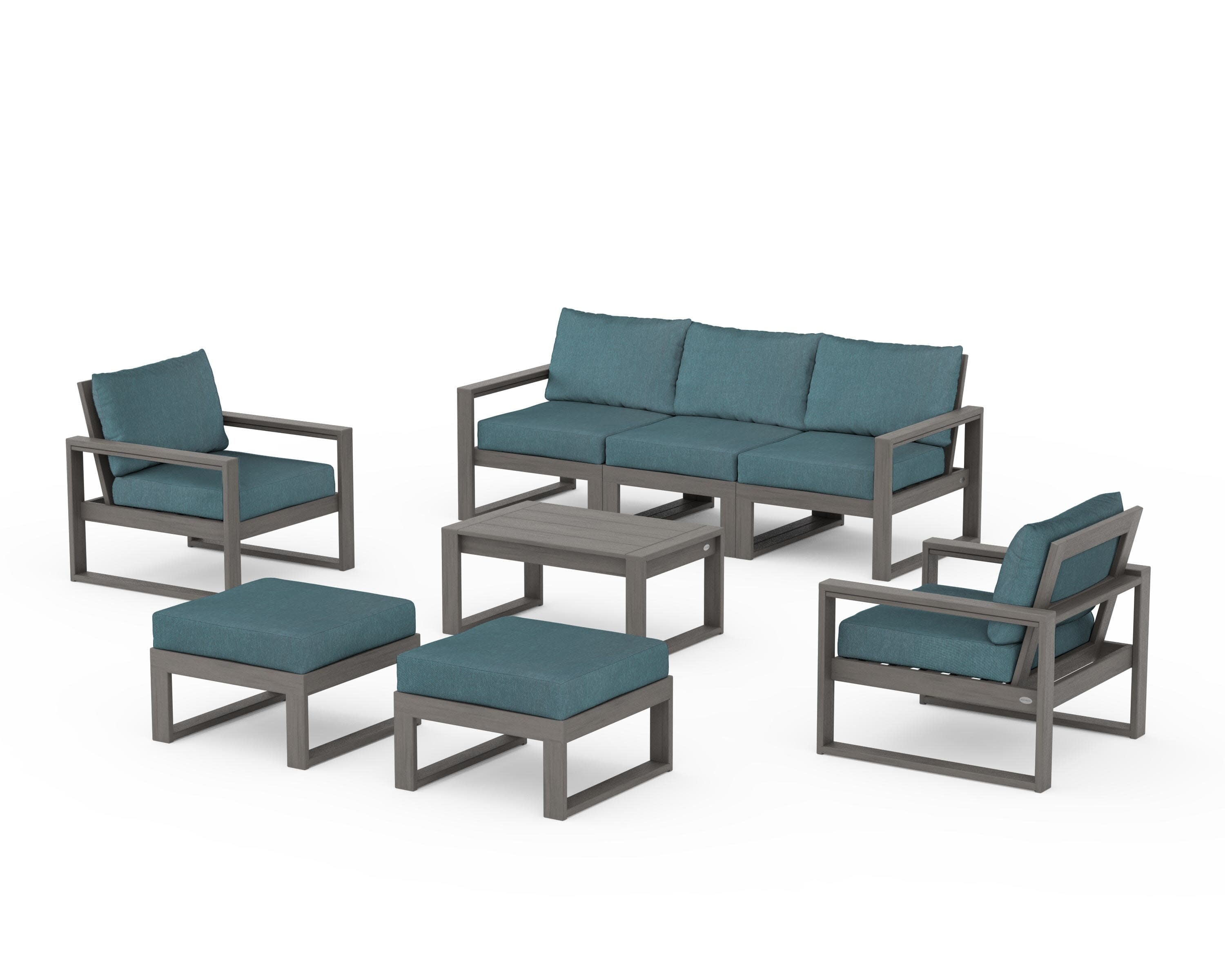 EDGE Sectional 8-Piece Lounge Sofa Set in Driftwood / Ocean Teal