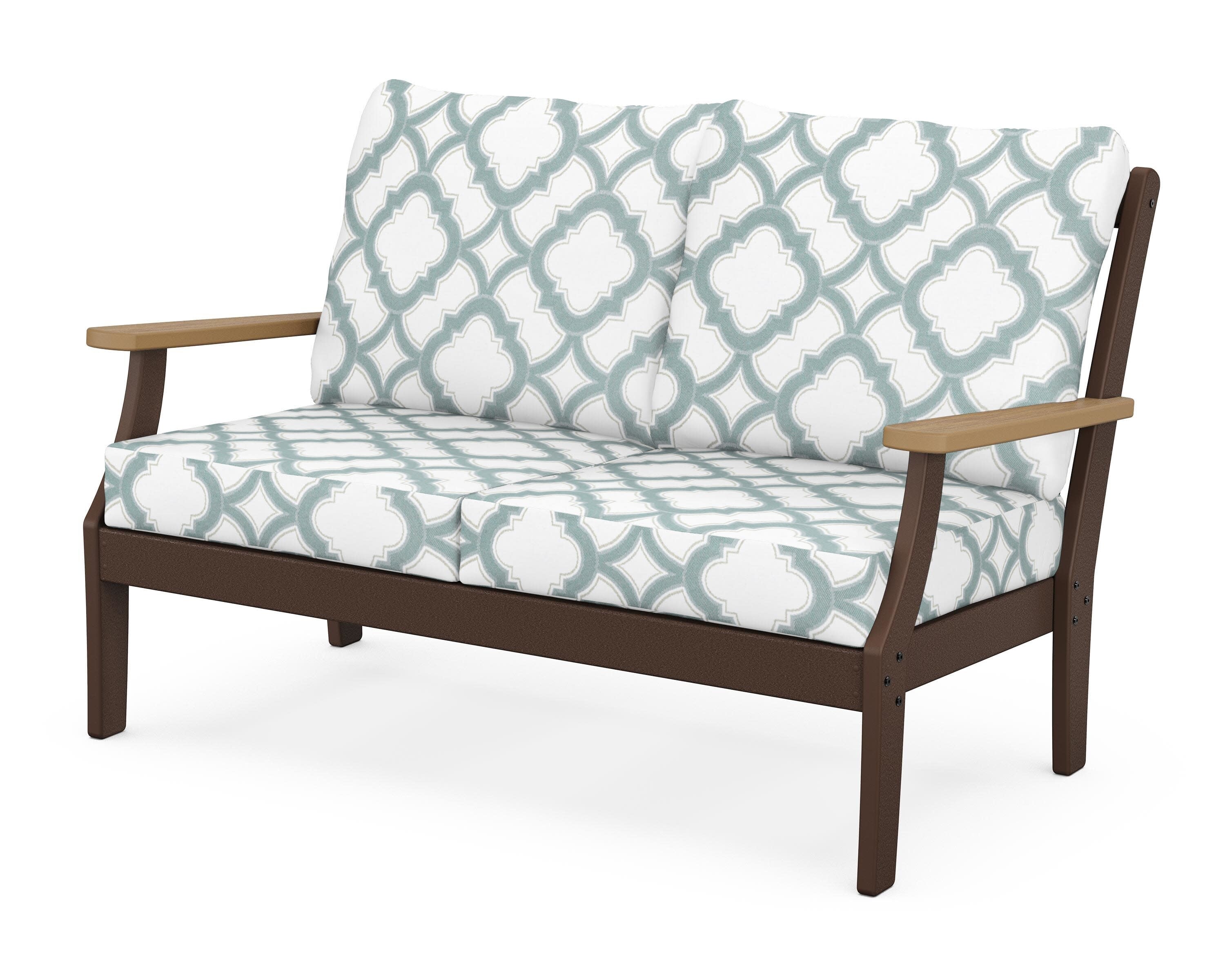 Braxton Deep Seating Loveseat in Mahogany / Natural / Trellis Glacier Spa