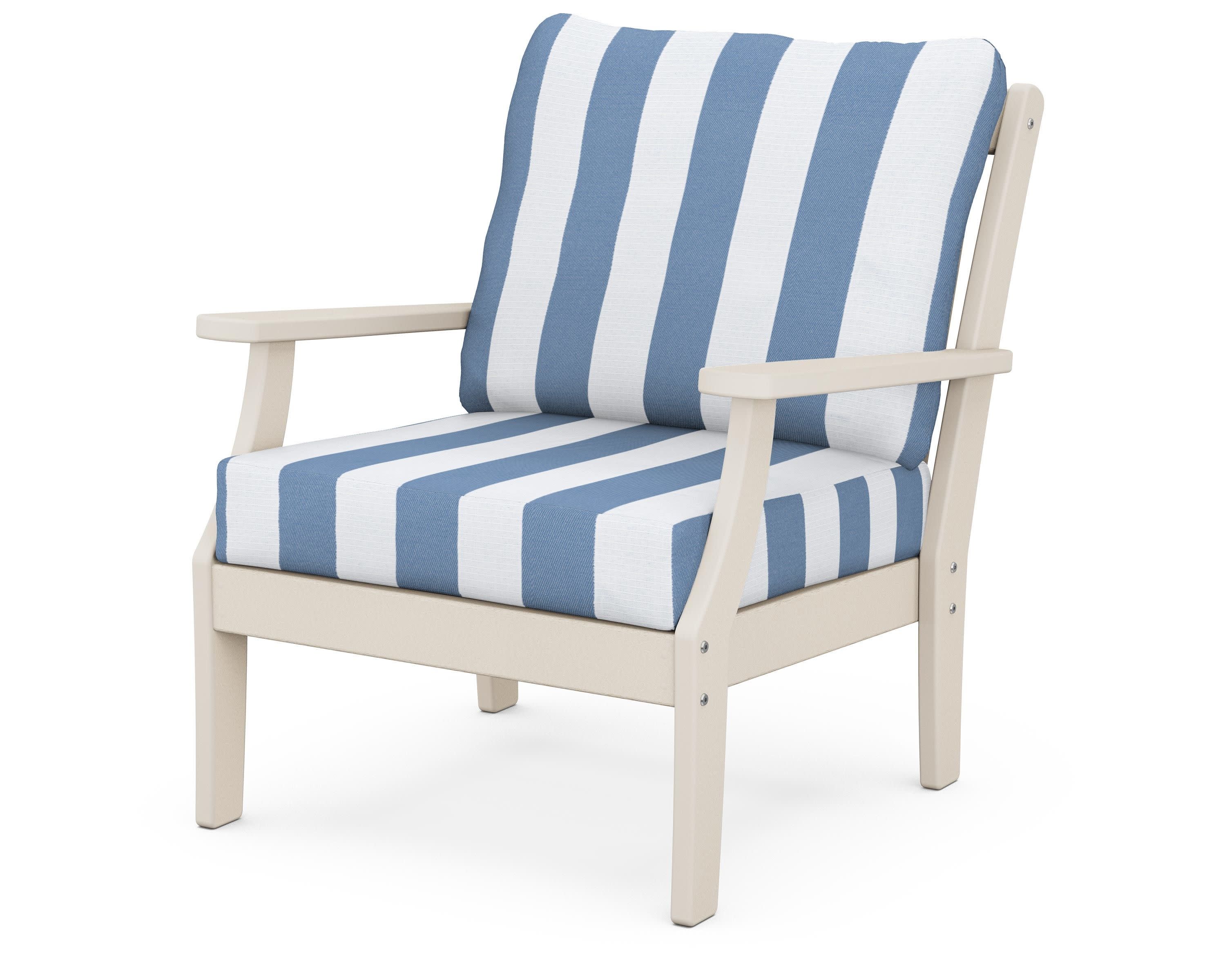 Braxton Deep Seating Chair in Sand / Cabana Stripe Sky Blue
