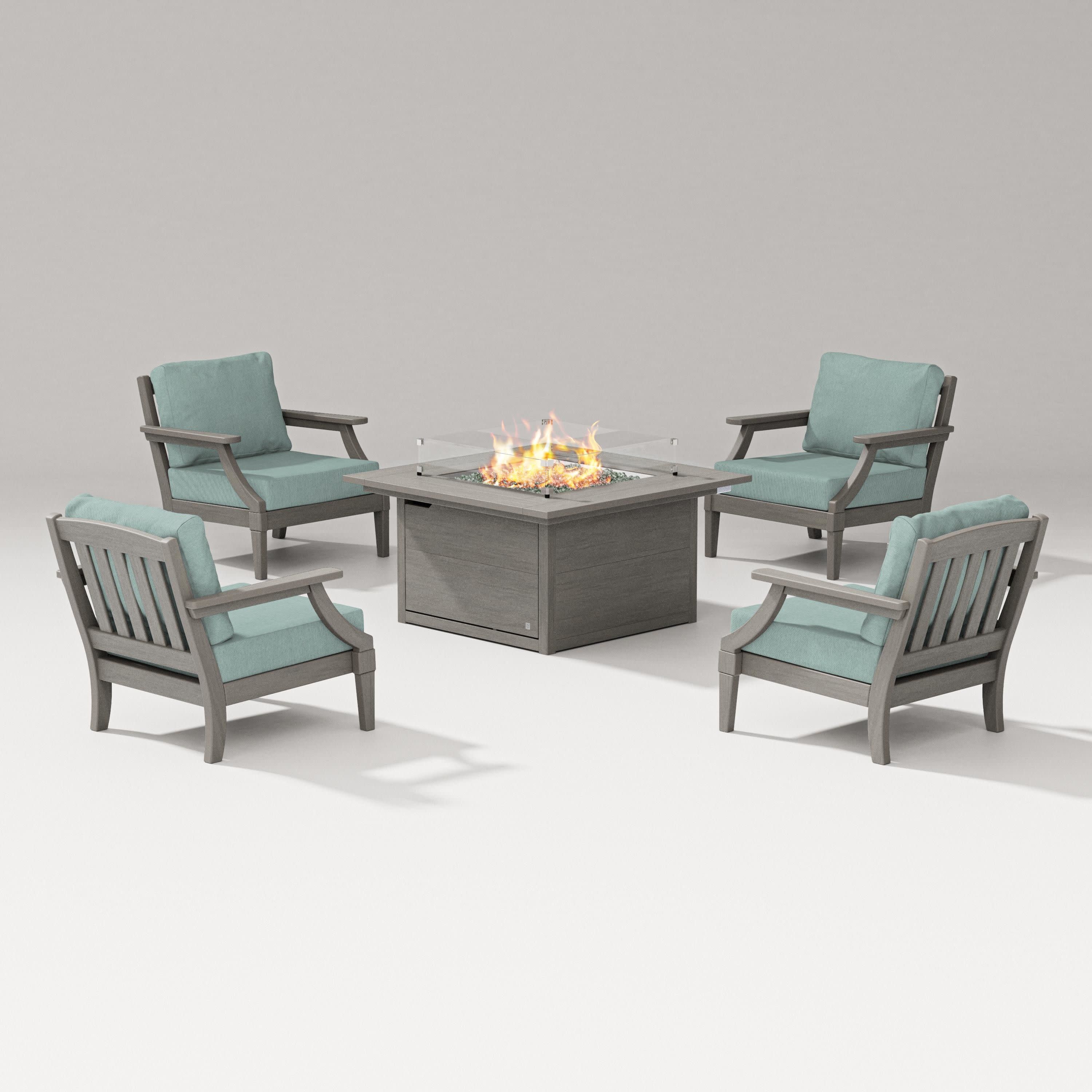Estate 5-Piece Lounge Fire Table Set in Driftwood / Glacier Spa