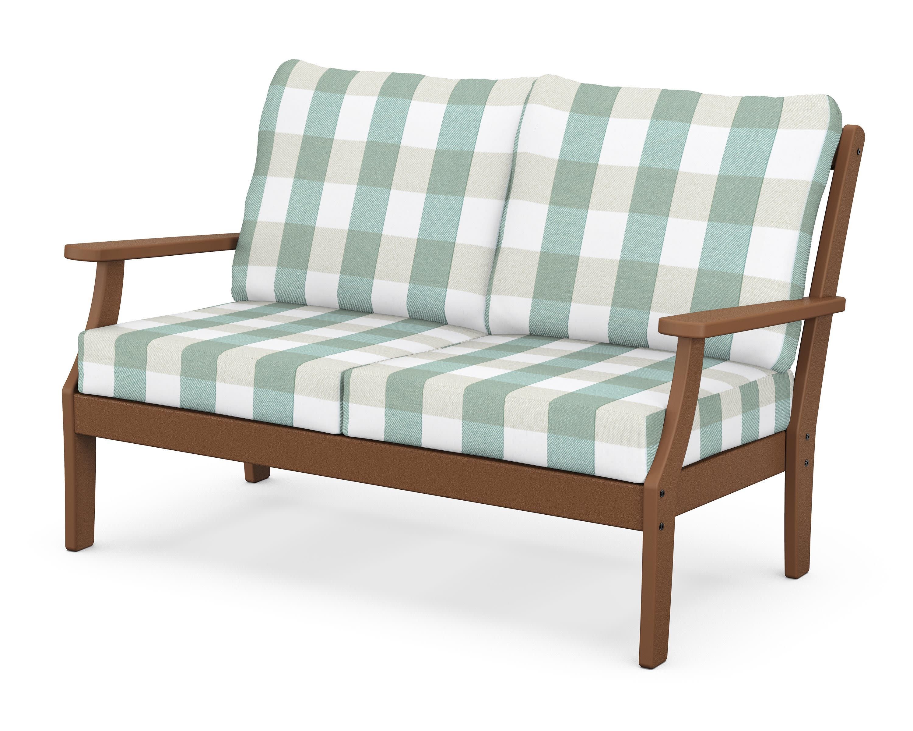 Braxton Deep Seating Loveseat in Teak / Buffalo Plaid Glacier Spa