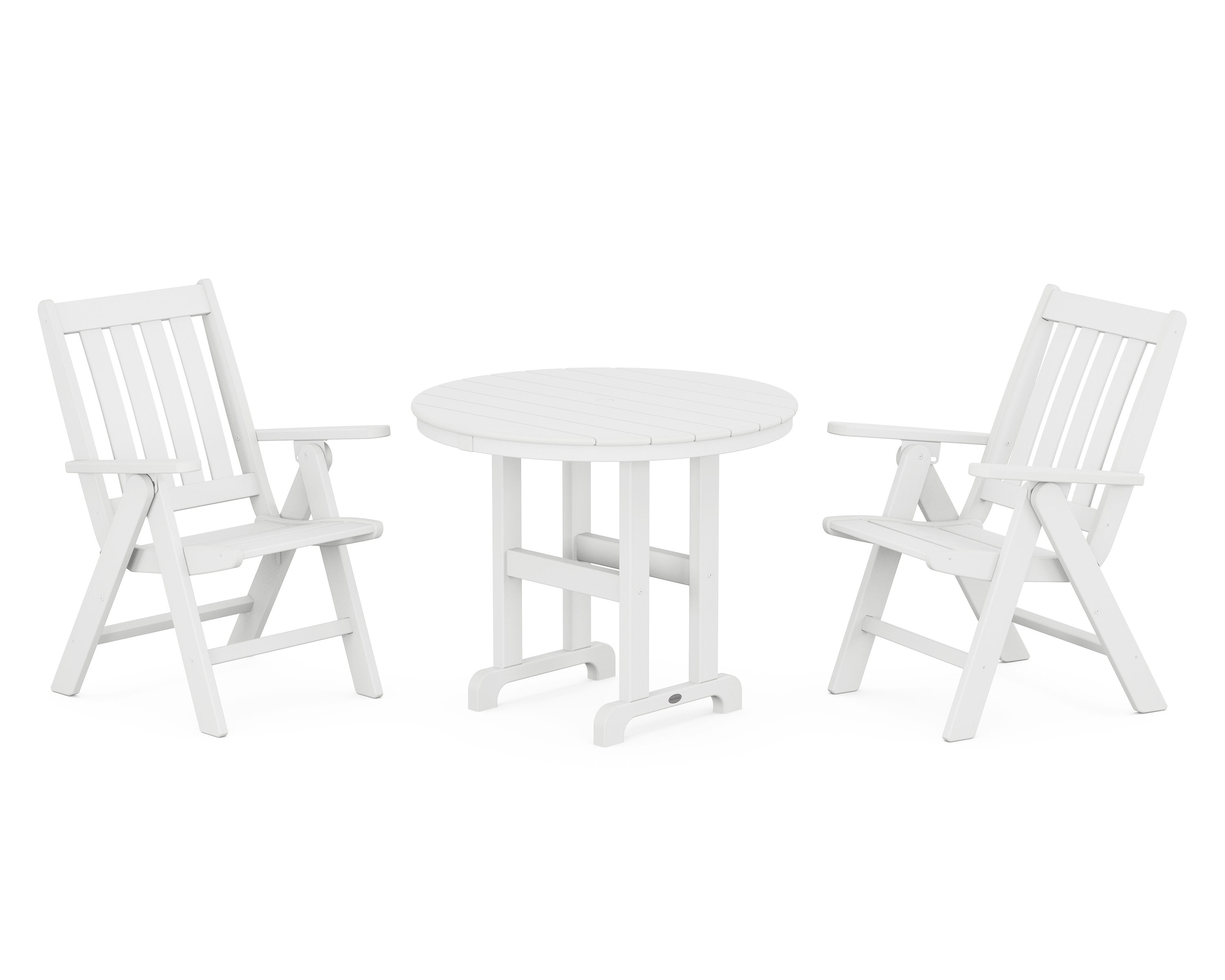 Vineyard Folding Chair 3-Piece Round Dining Set in White