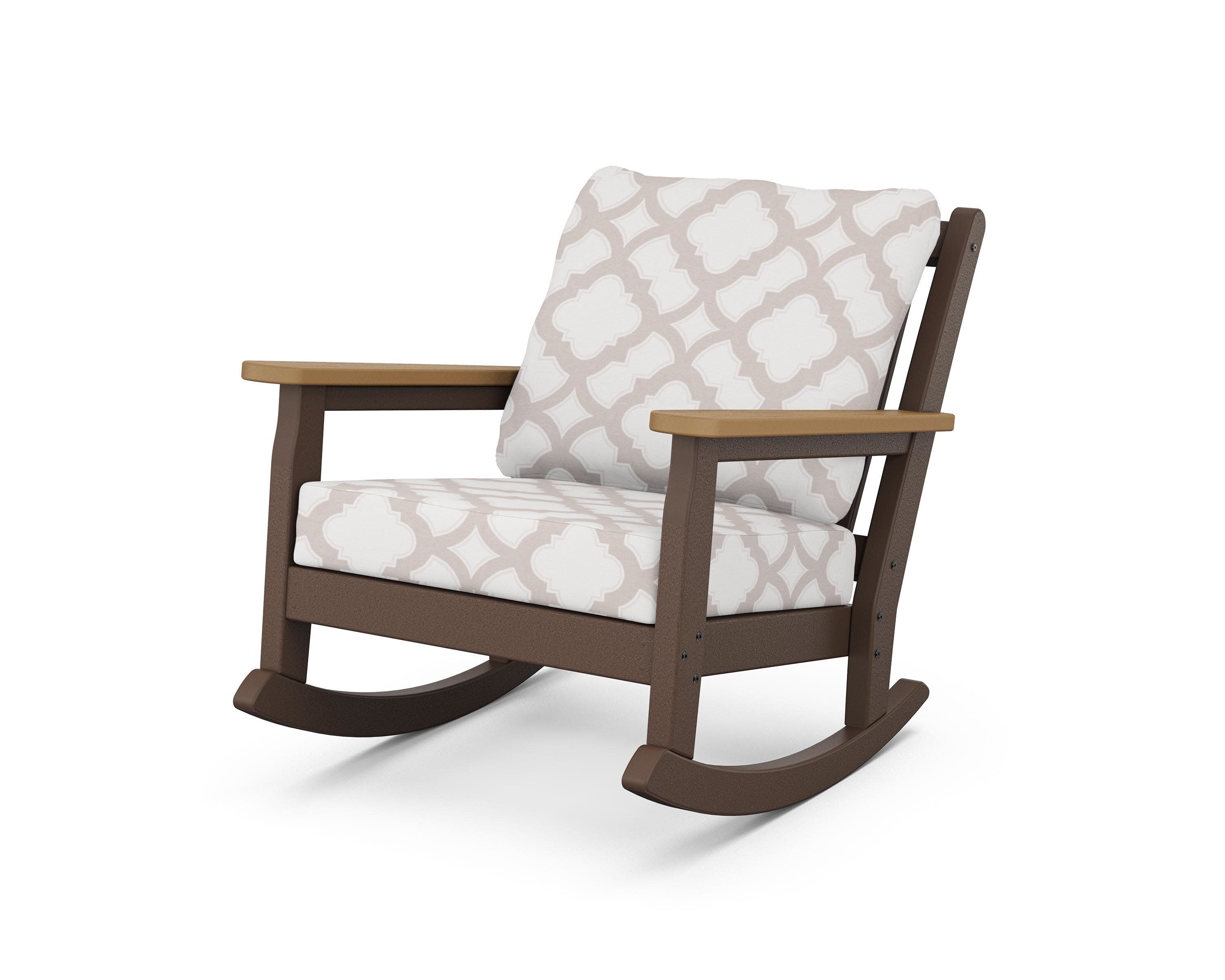 Chippendale Deep Seating Rocking Chair in Mahogany / Natural / Trellis Dune Burlap