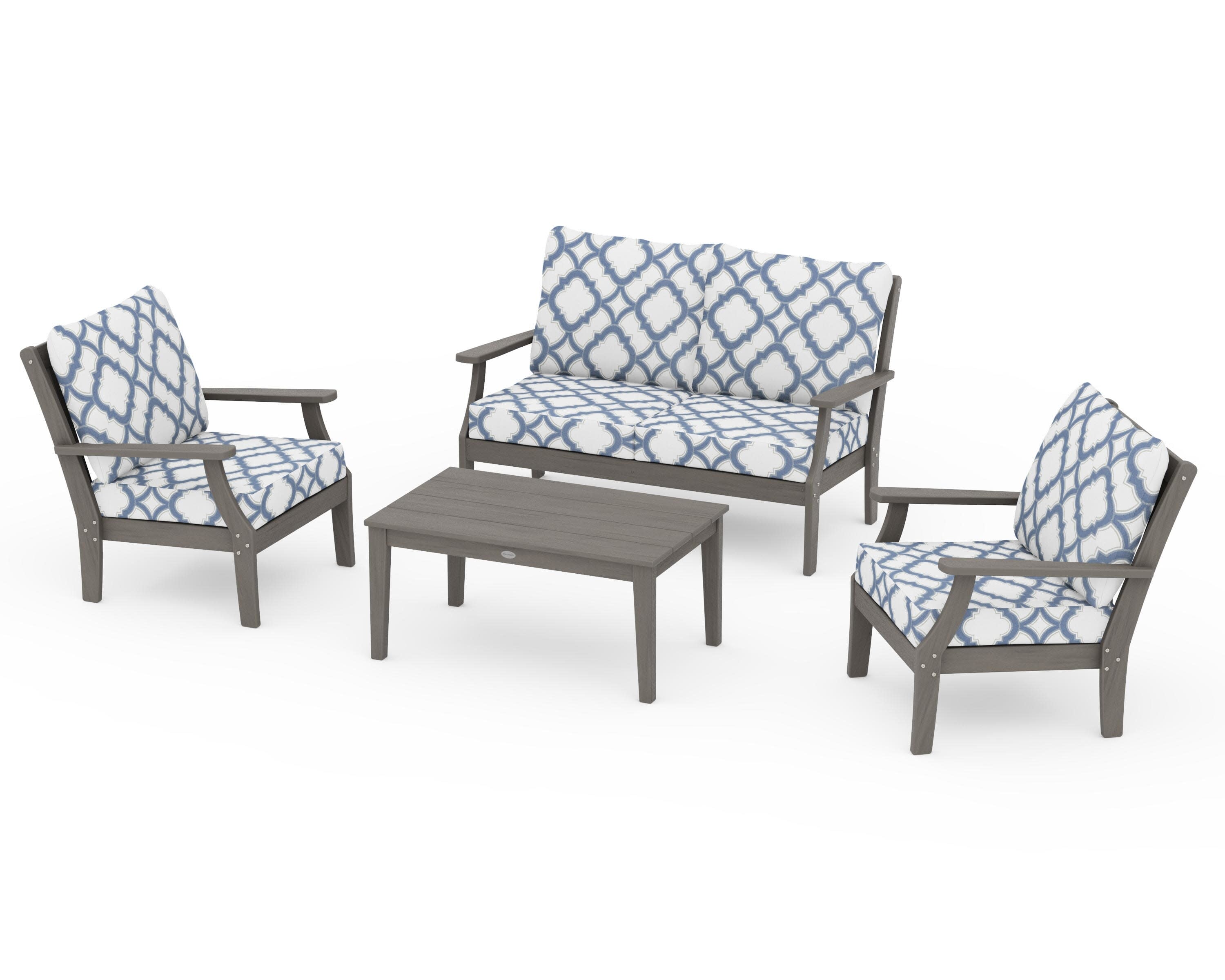 Braxton 4-Piece Deep Seating Chair Set in Driftwood / Trellis Sky Blue