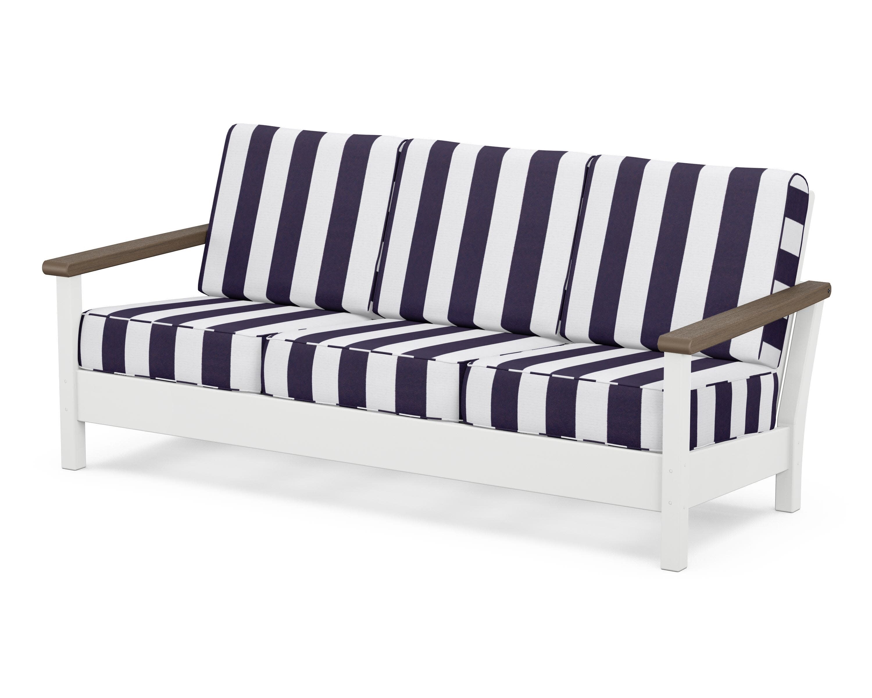 Harbour Deep Seating Sofa in White / Kona / Cabana Stripe Navy