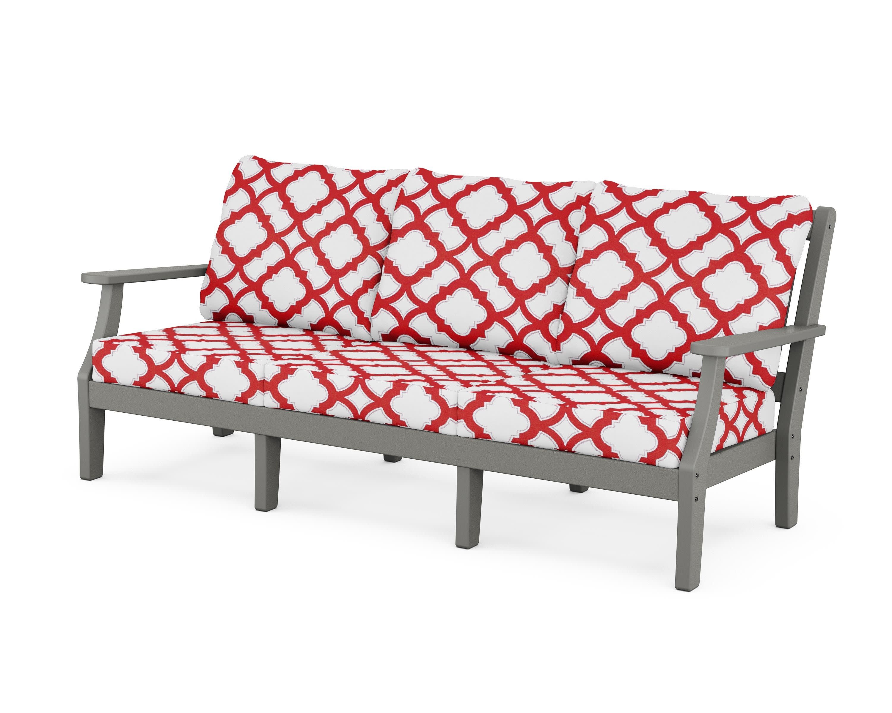 Chinoiserie Deep Seating Sofa in Slate Grey / Trellis Crimson